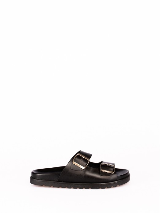 Chinelo Bio com Duas Fivelas em Pele