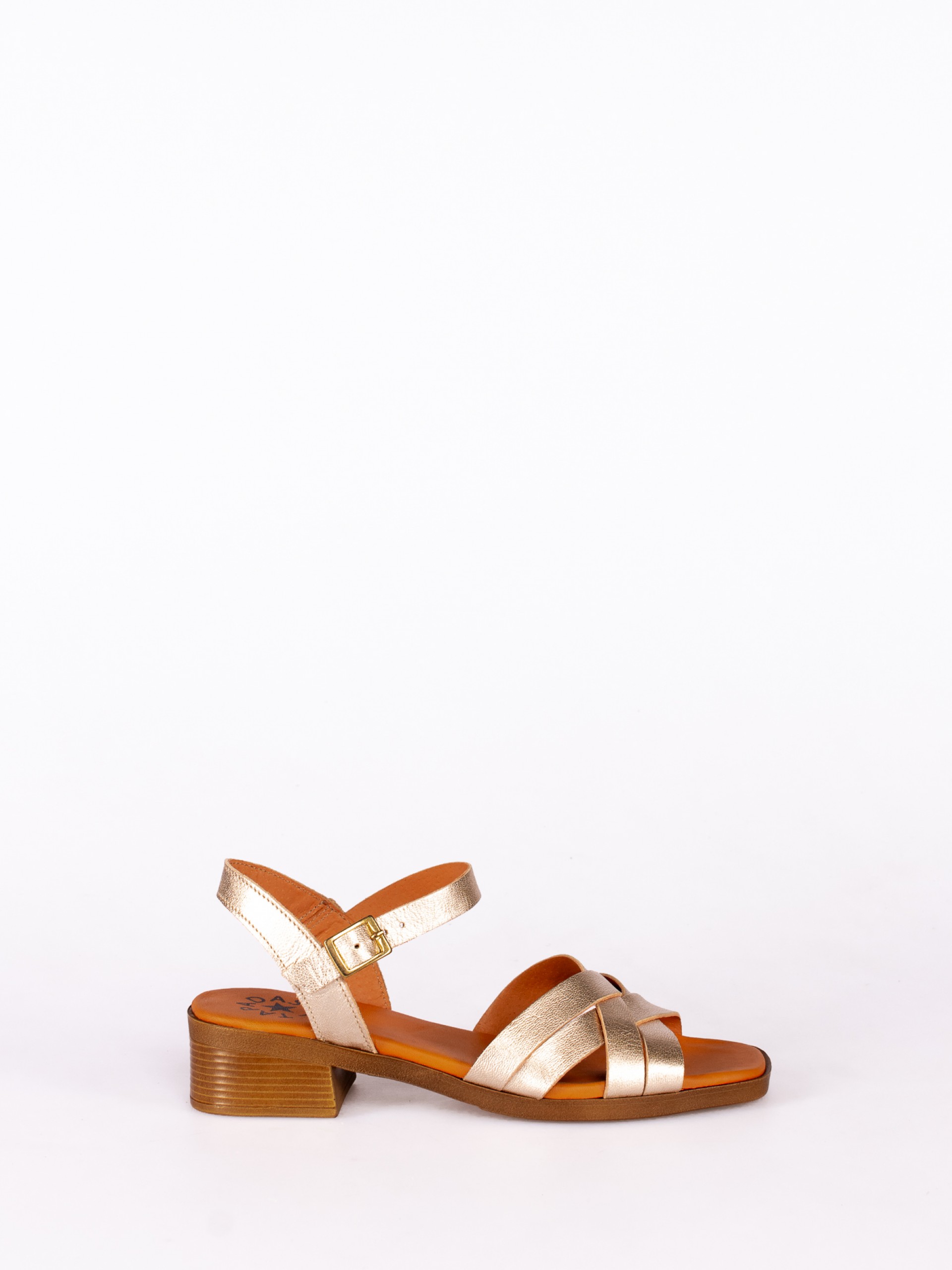 Low Heel Leather Sandal with Cross Strap