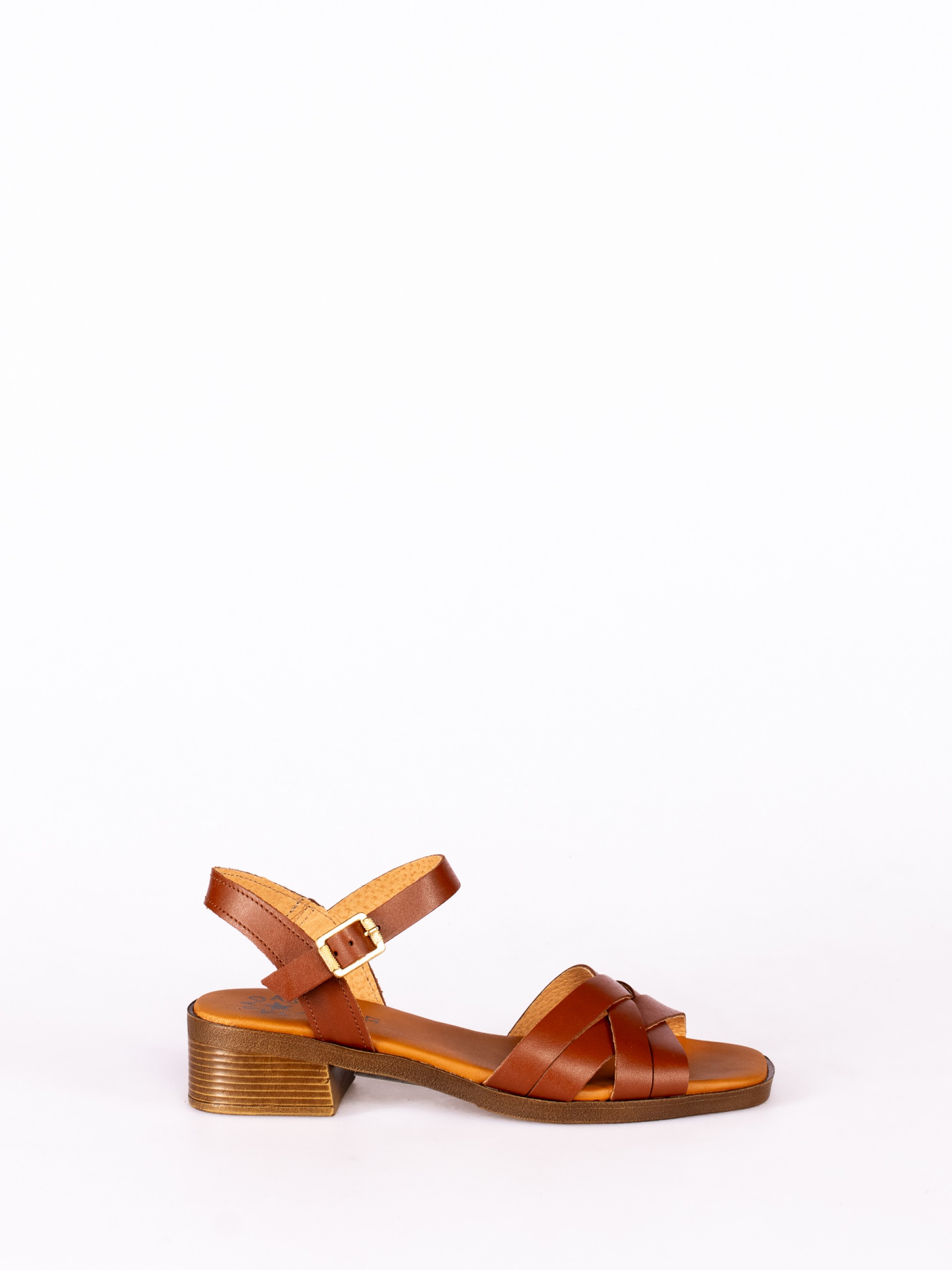 Low Heel Sandal with Crossed Leather Straps