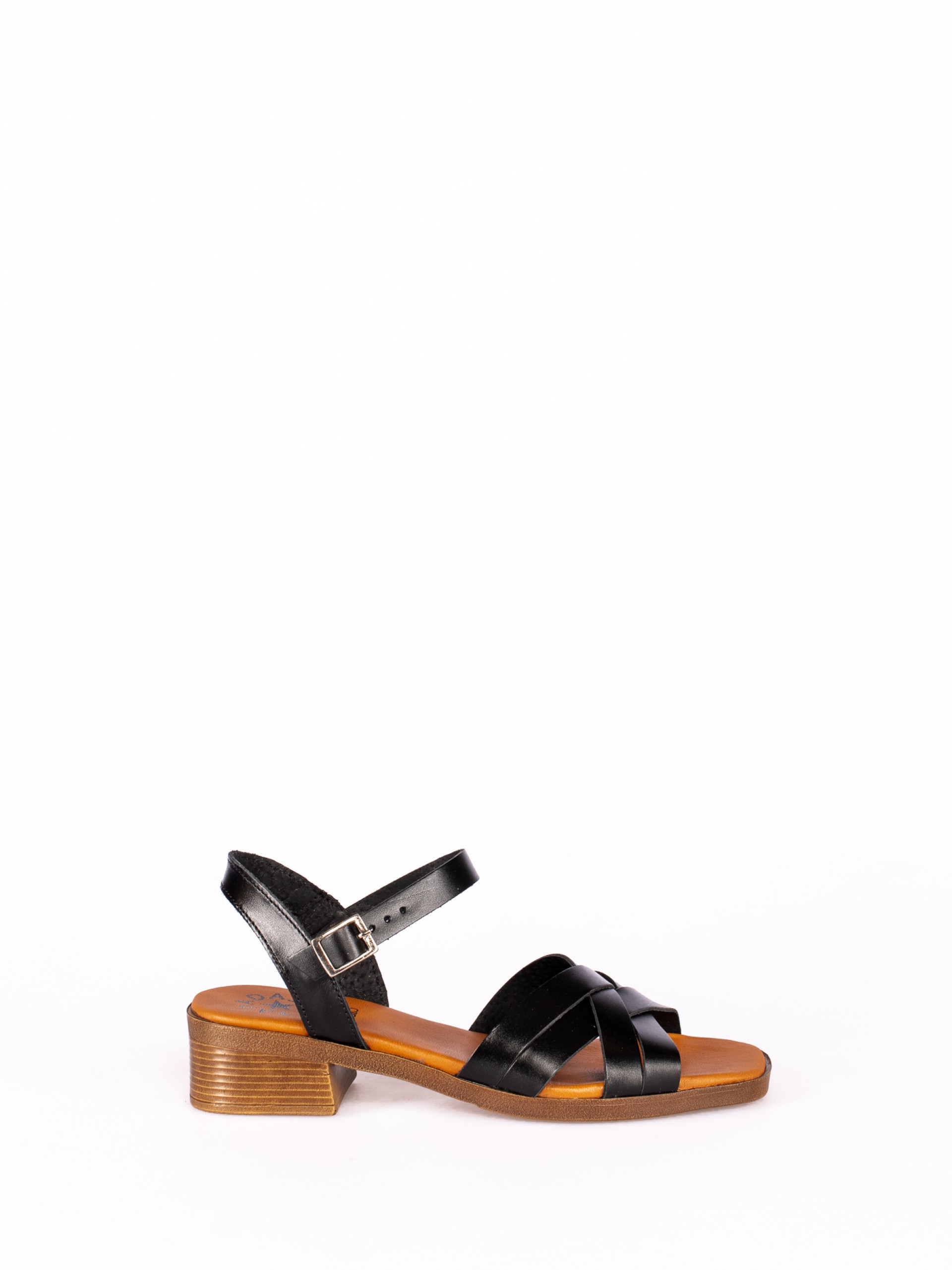 Low Heel Sandal with Crossed Leather Straps