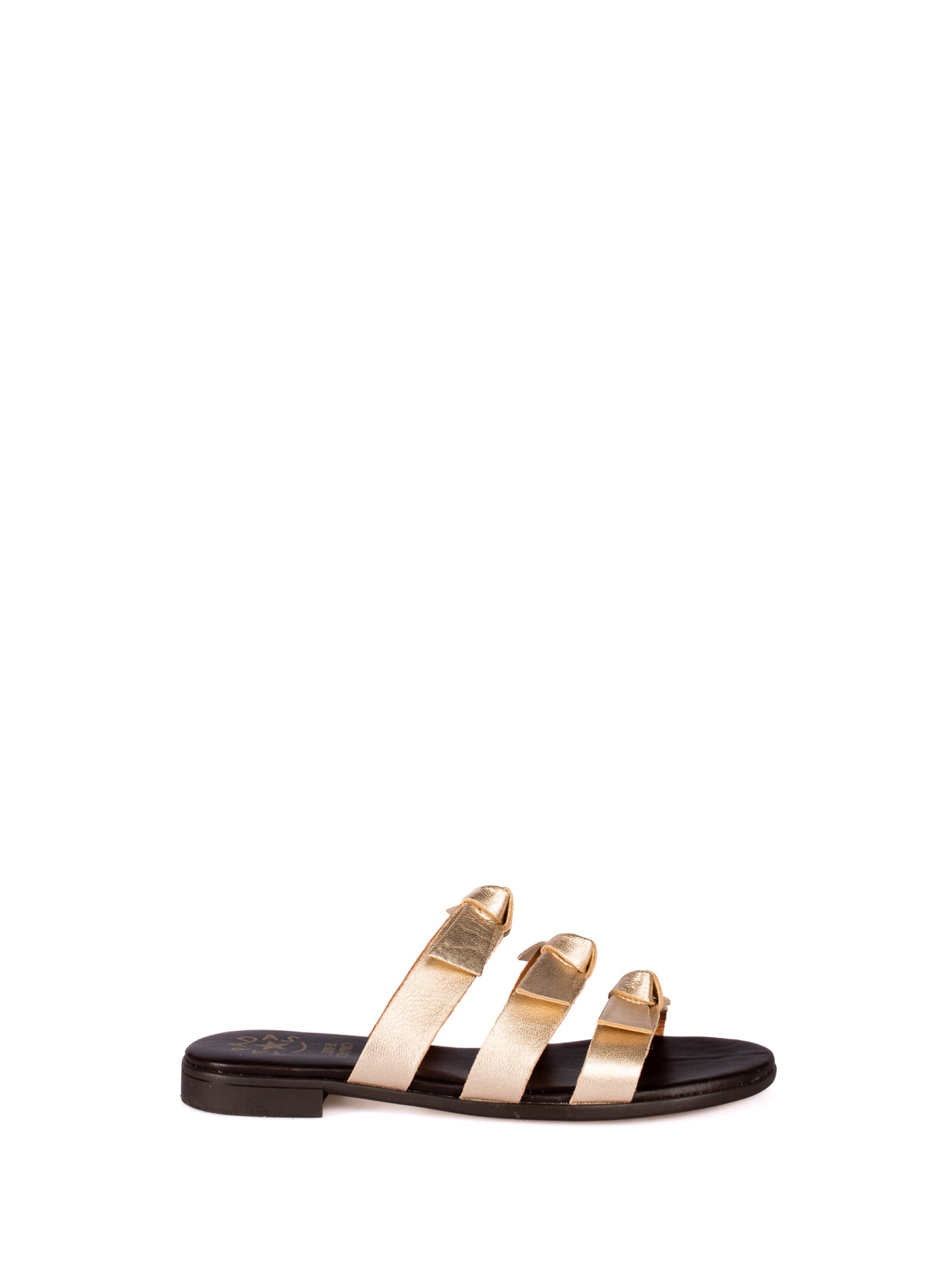 Chinela em Pele Laminada com Detalhe de Laços