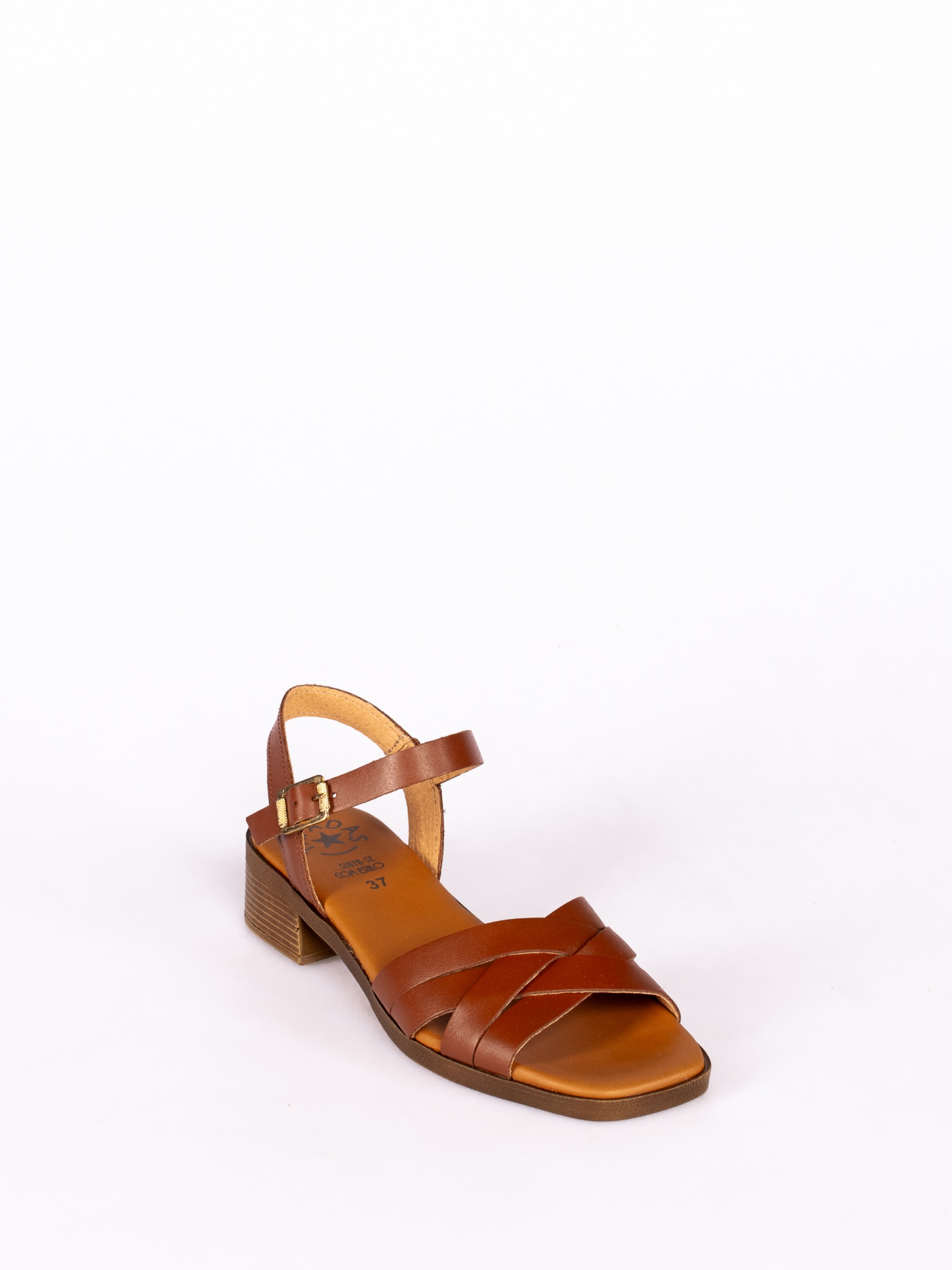 Low Heel Sandal with Crossed Leather Straps