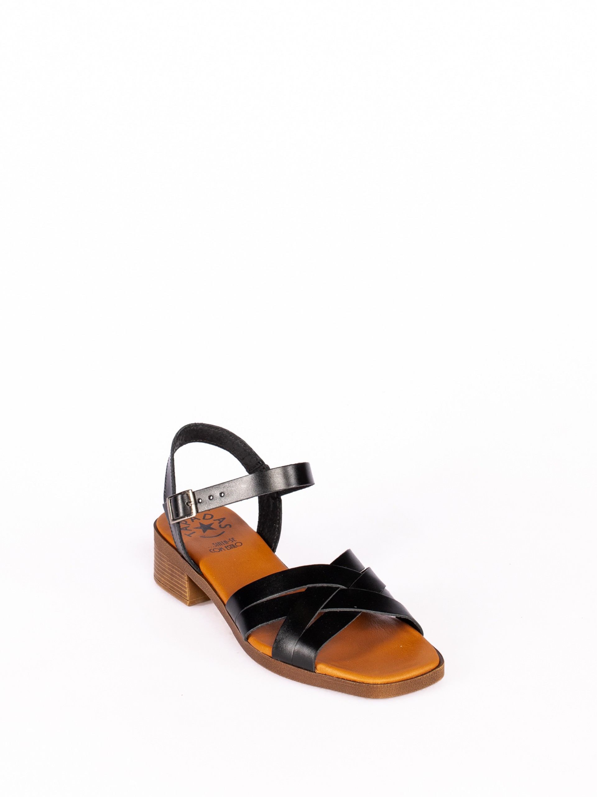 Low Heel Sandal with Crossed Leather Straps