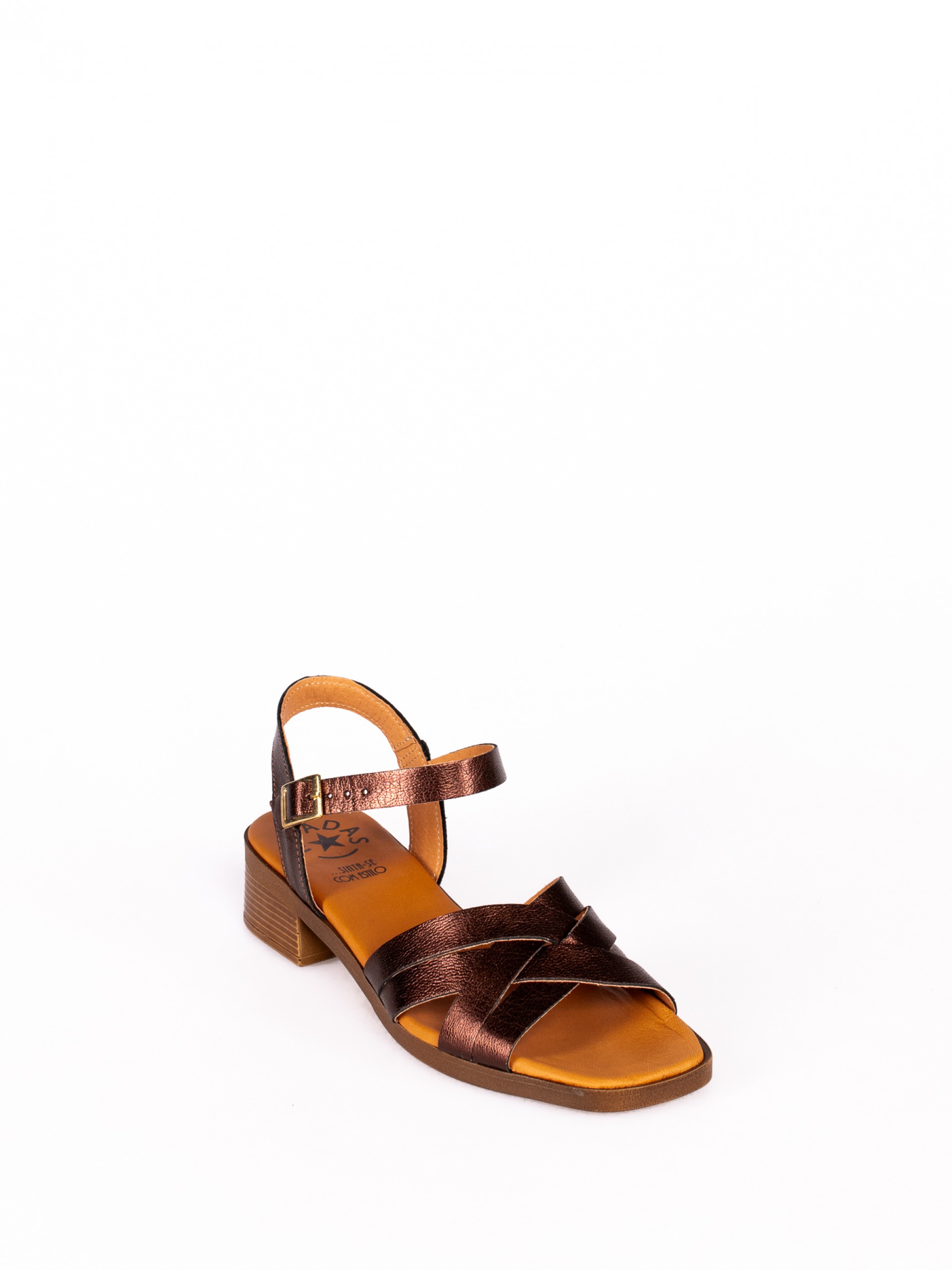 Low Heel Leather Sandal with Cross Strap