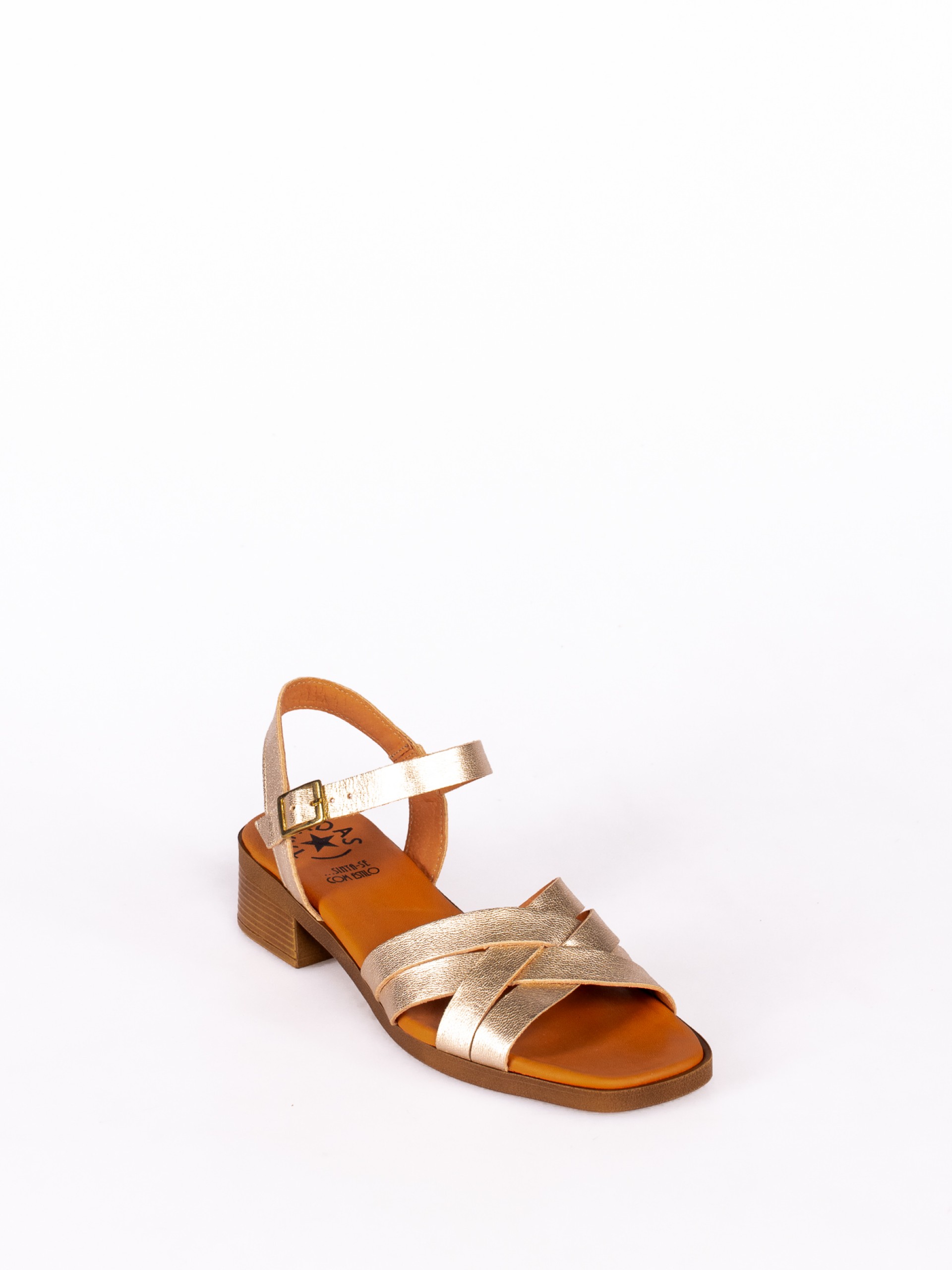 Low Heel Leather Sandal with Cross Strap