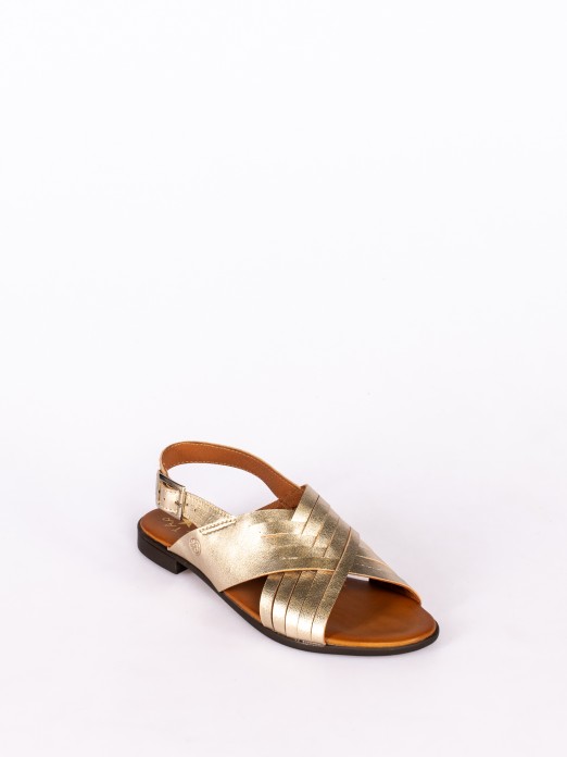 Laminated Leather Flat Sandal