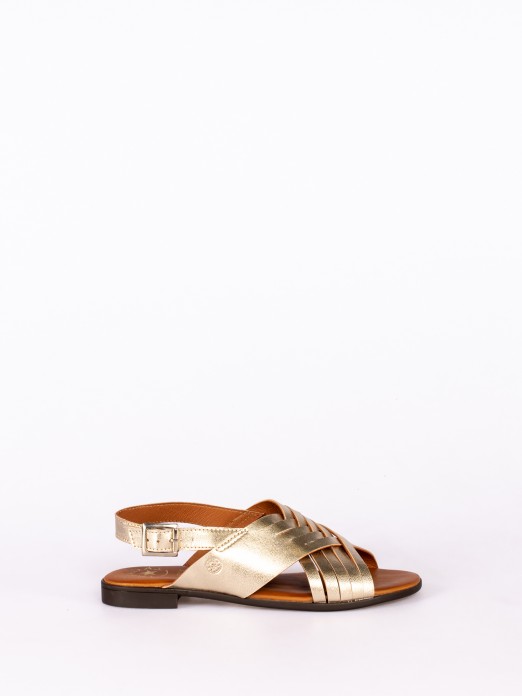 Laminated Leather Flat Sandal