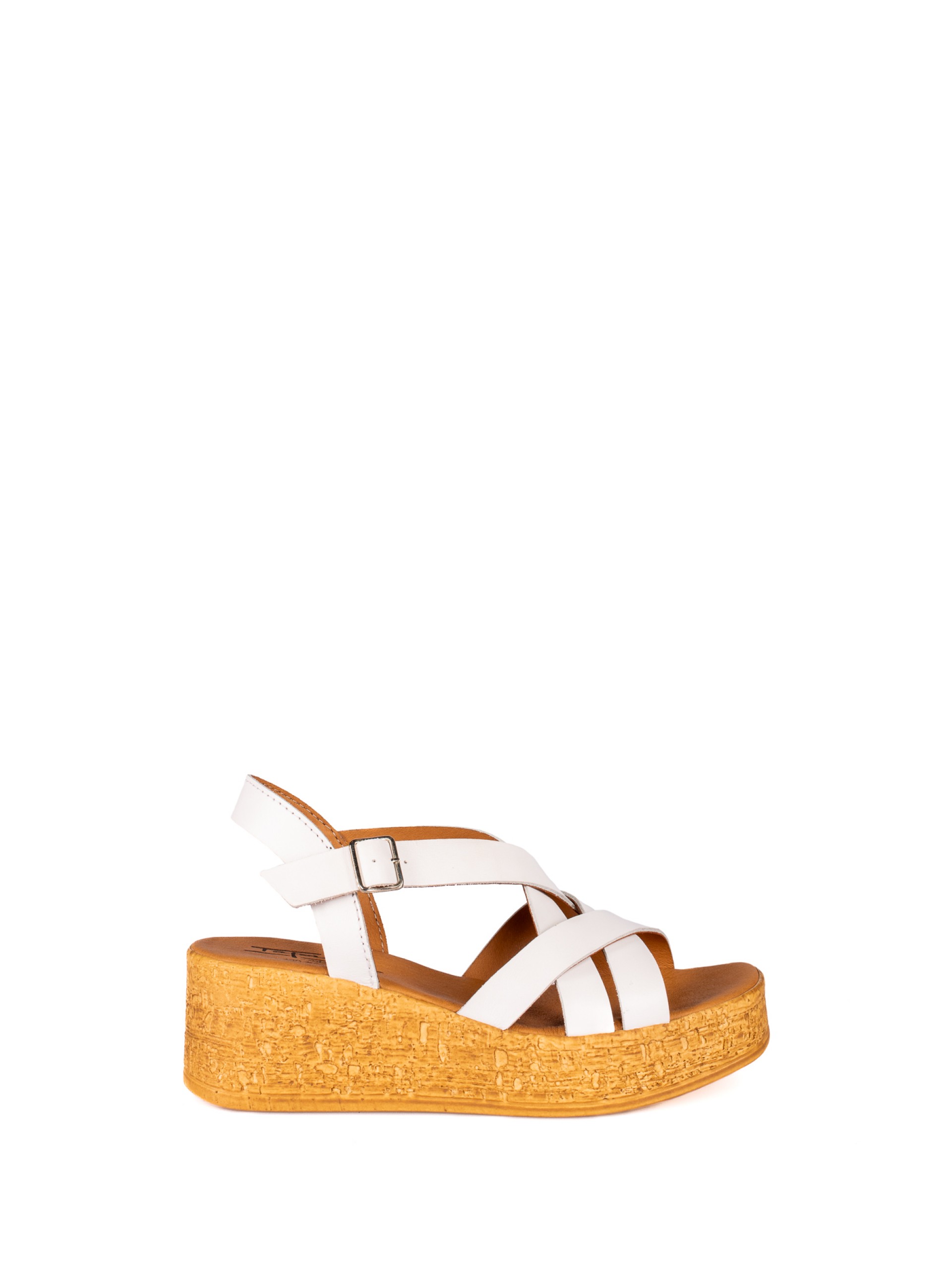 Sandália de Cunha com Tiras em Pele