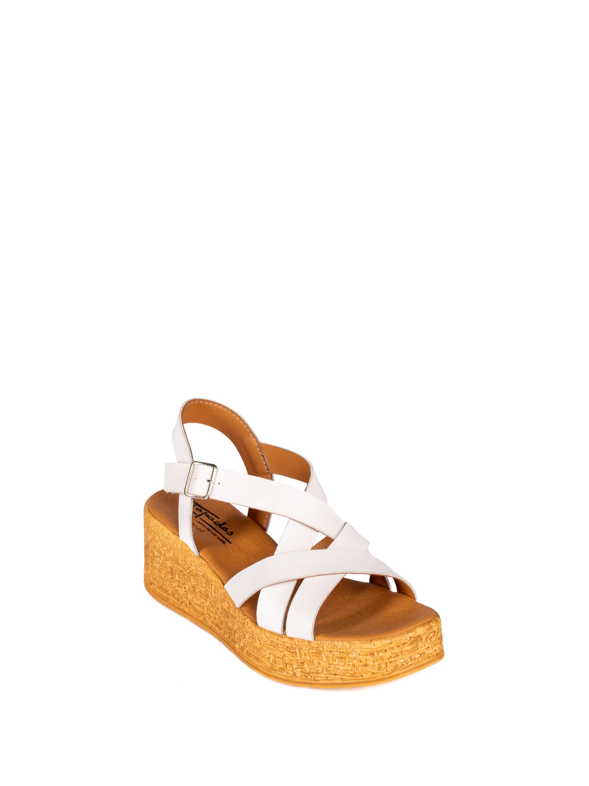 Sandália de Cunha com Tiras em Pele