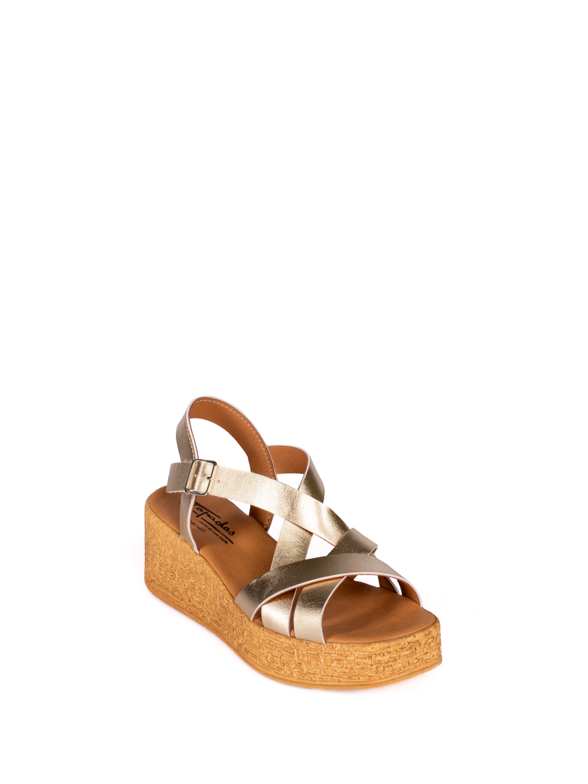 Sandália de Cunha com Tiras em Pele