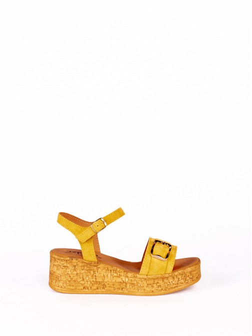 Suede Wedge Sandal with Buckle