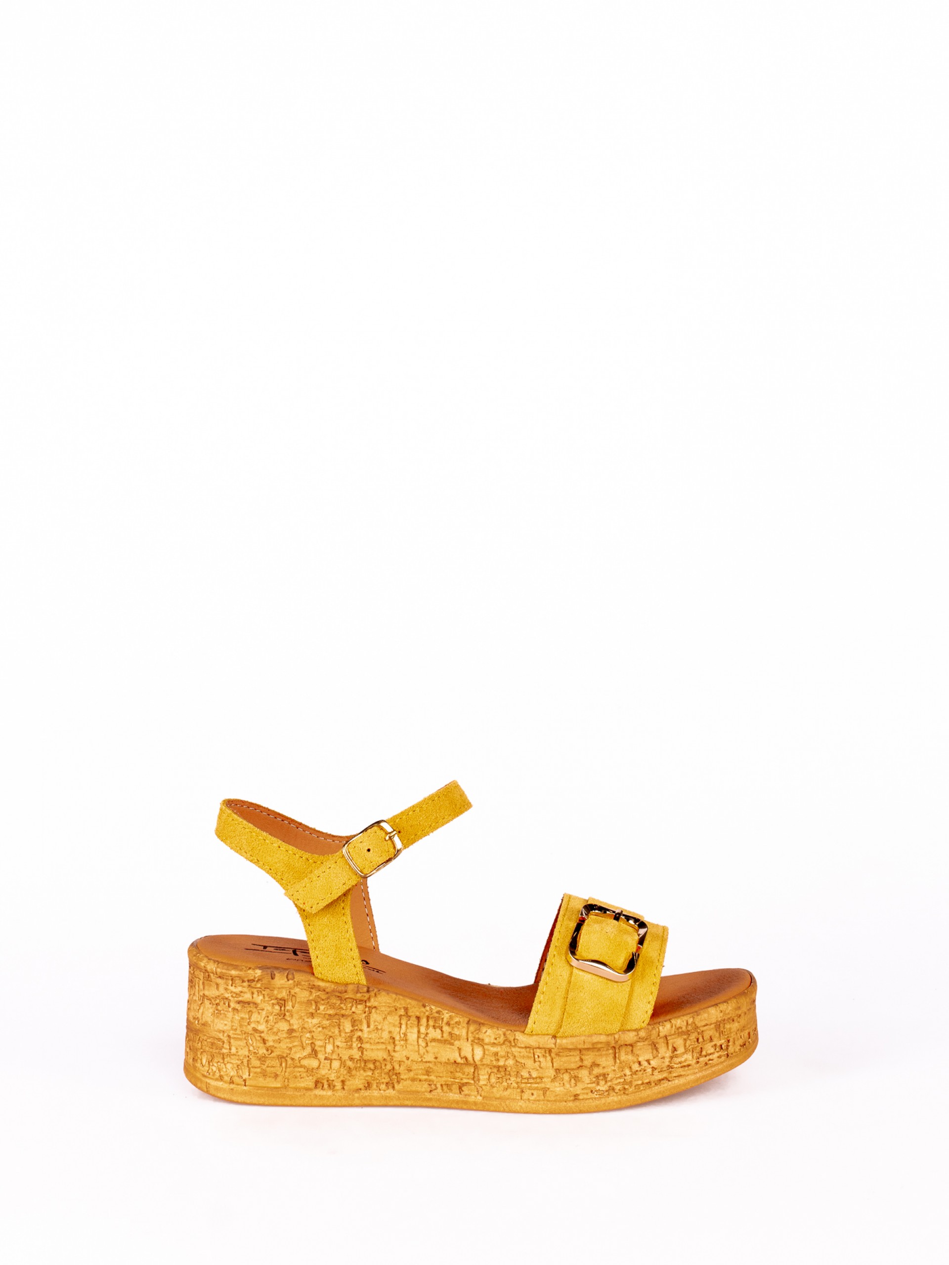 Suede Wedge Sandal with Buckle
