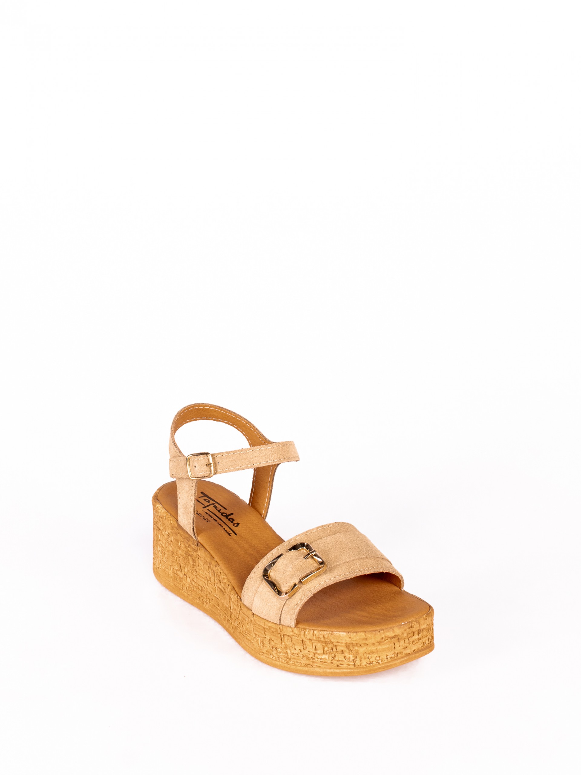 Suede Wedge Sandal with Buckle