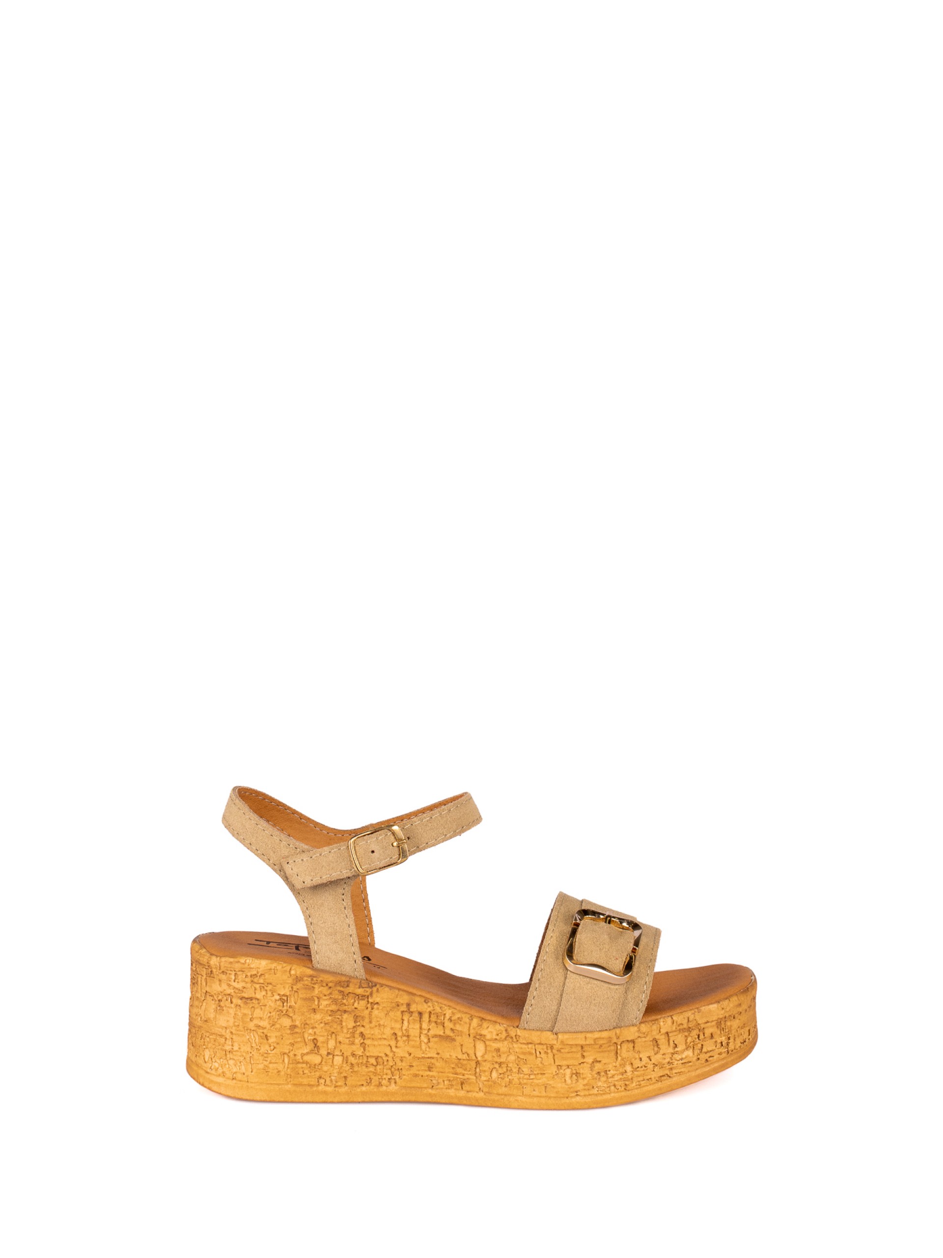 Suede Wedge Sandal with Buckle