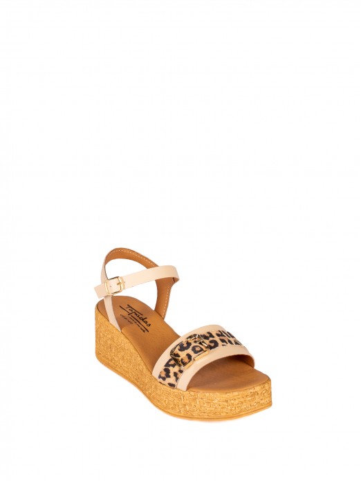 Sandlia de Cunha com detalhe Animal Print