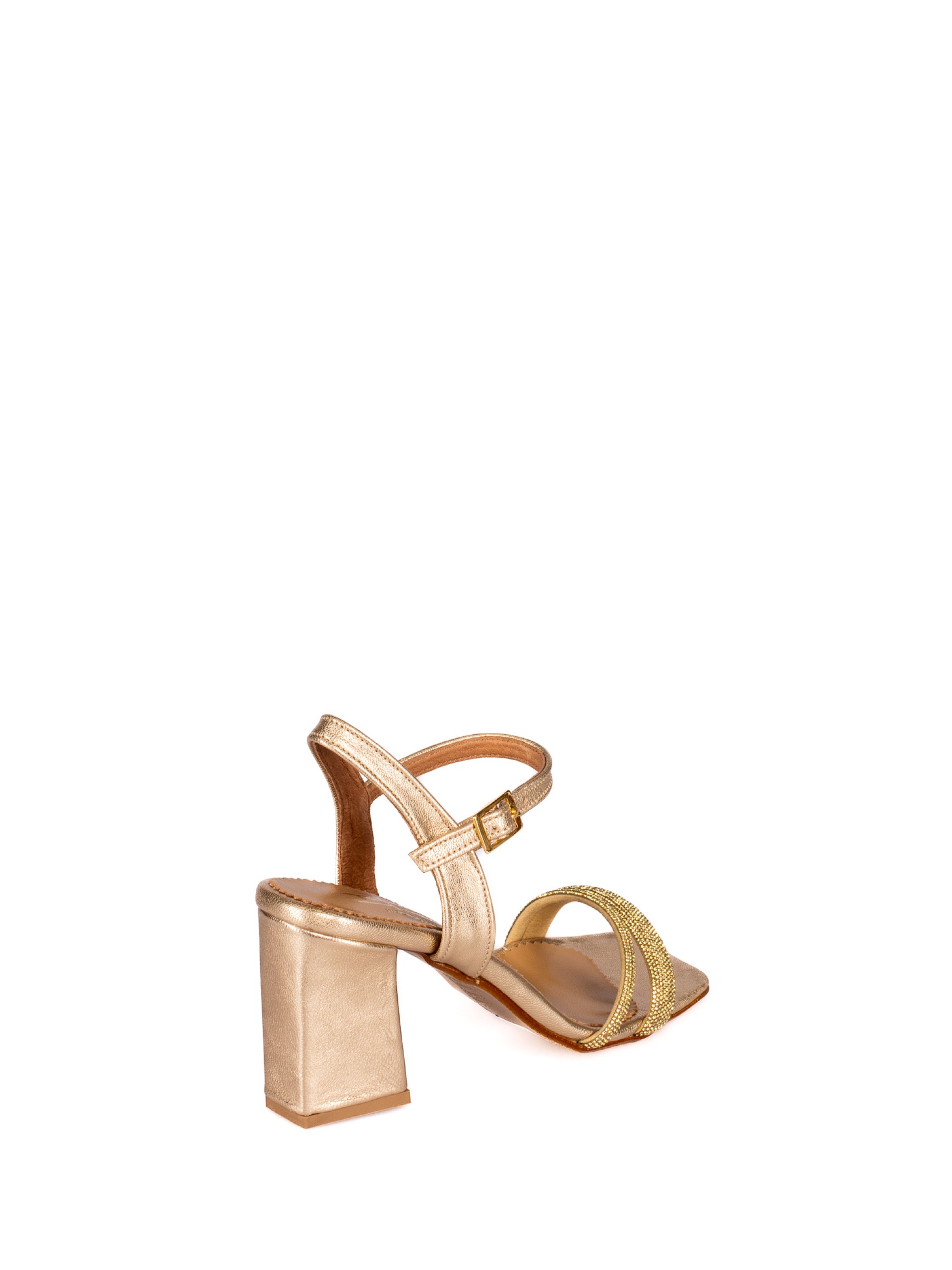 Leather High Heel Sandal with Shiny Straps