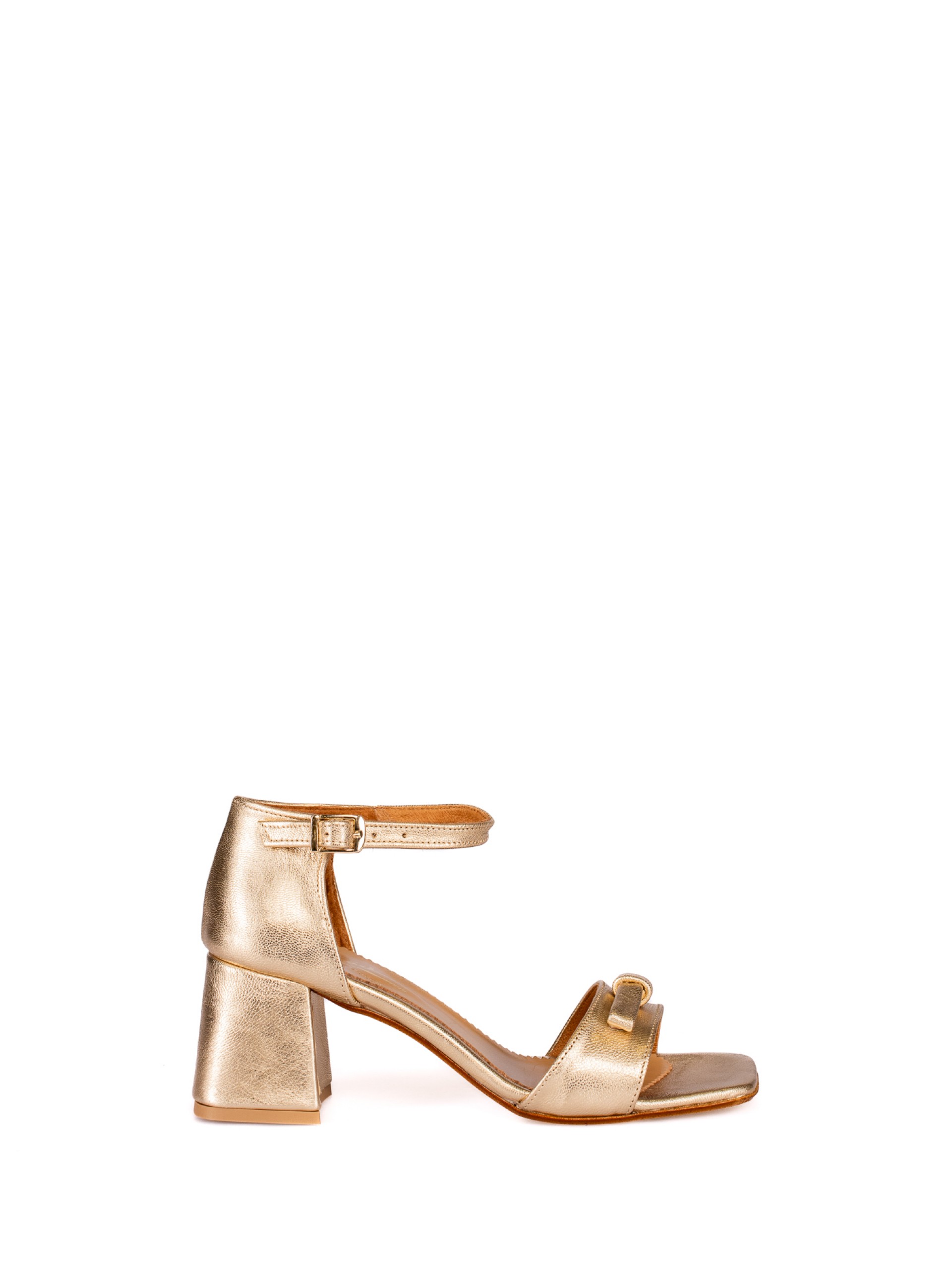 High Heel Sandal with Bow Detail in Laminated Leat