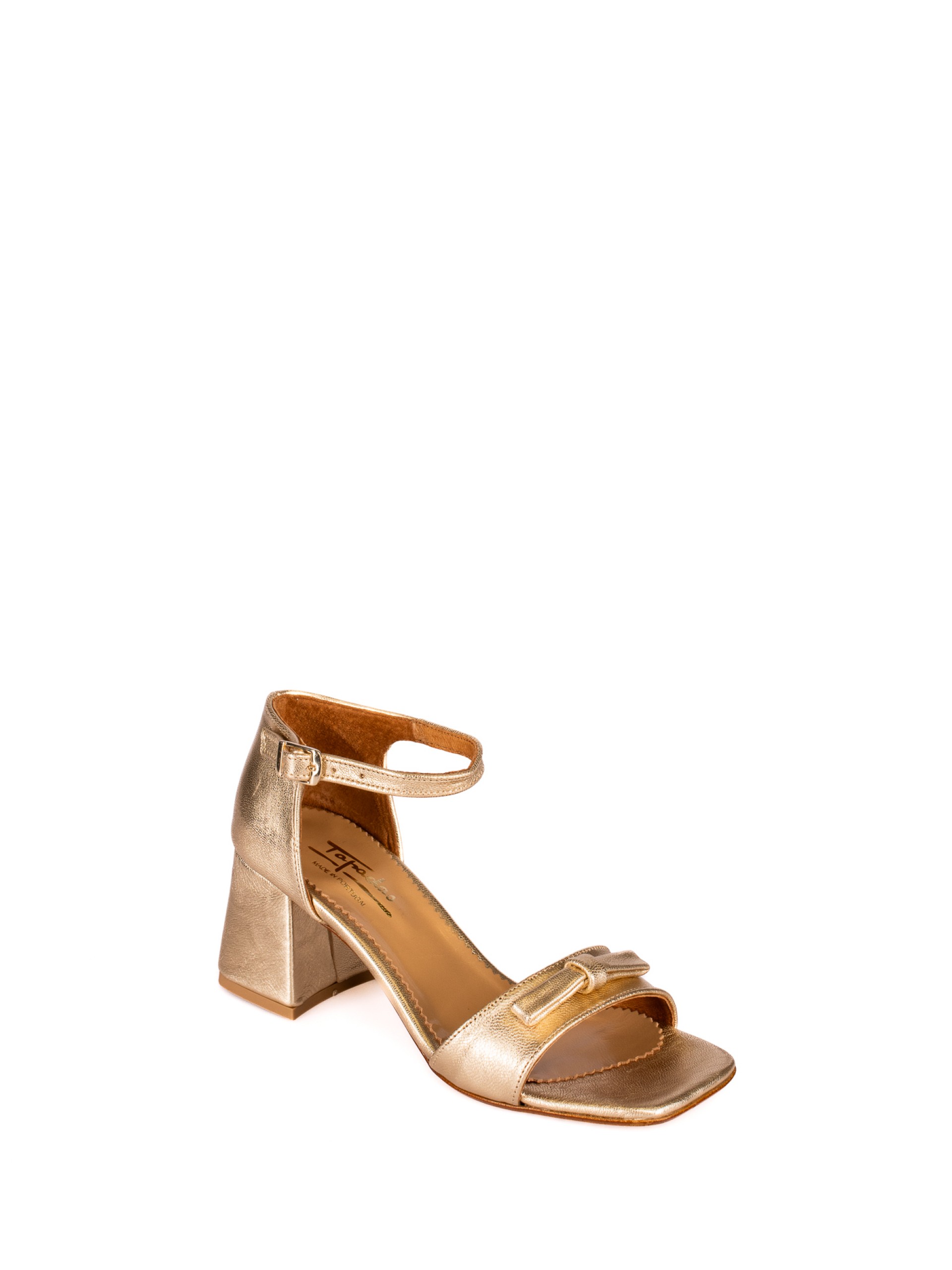 High Heel Sandal with Bow Detail in Laminated Leat