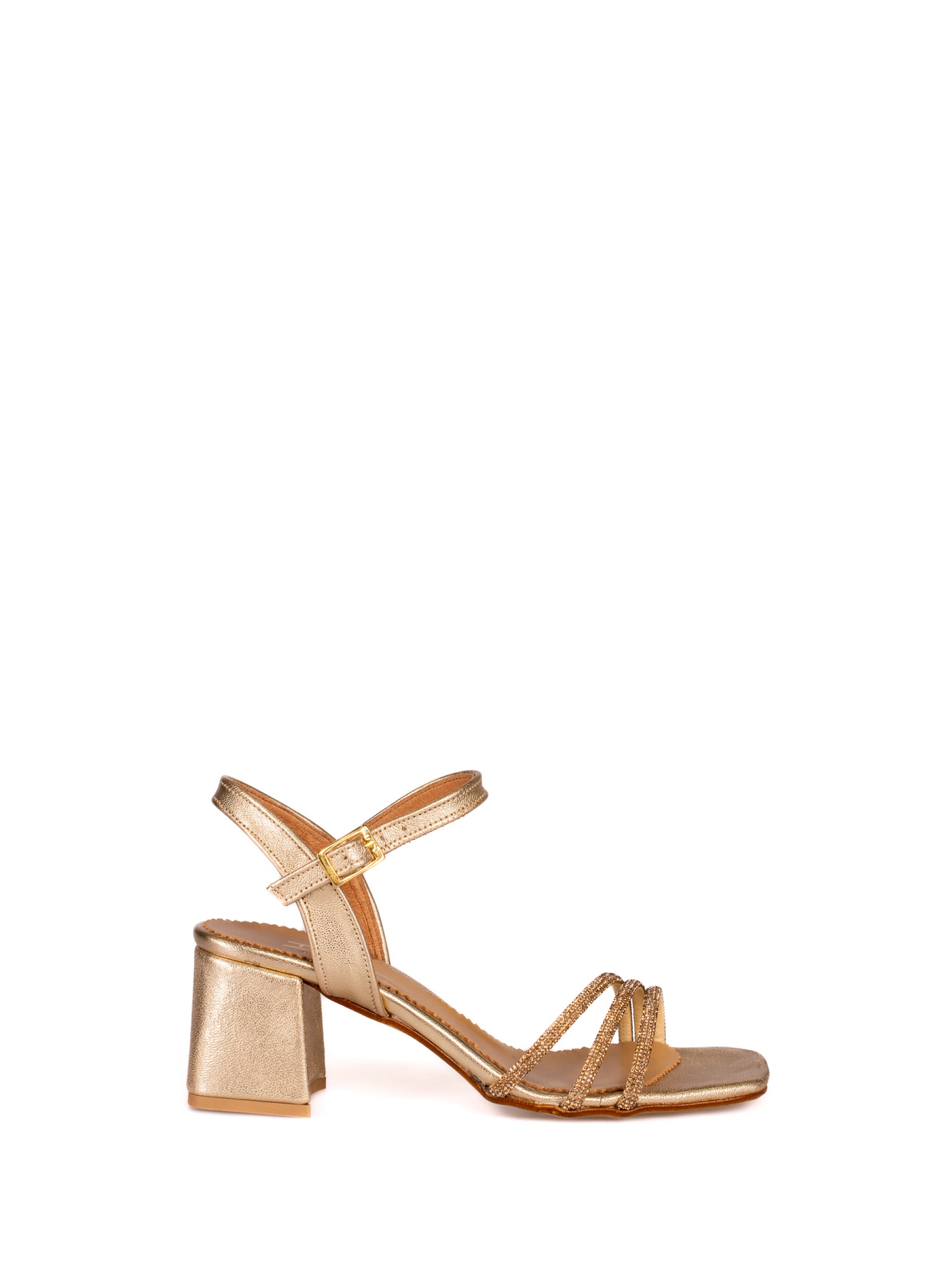 Leather Heel Sandal with Shiny Straps