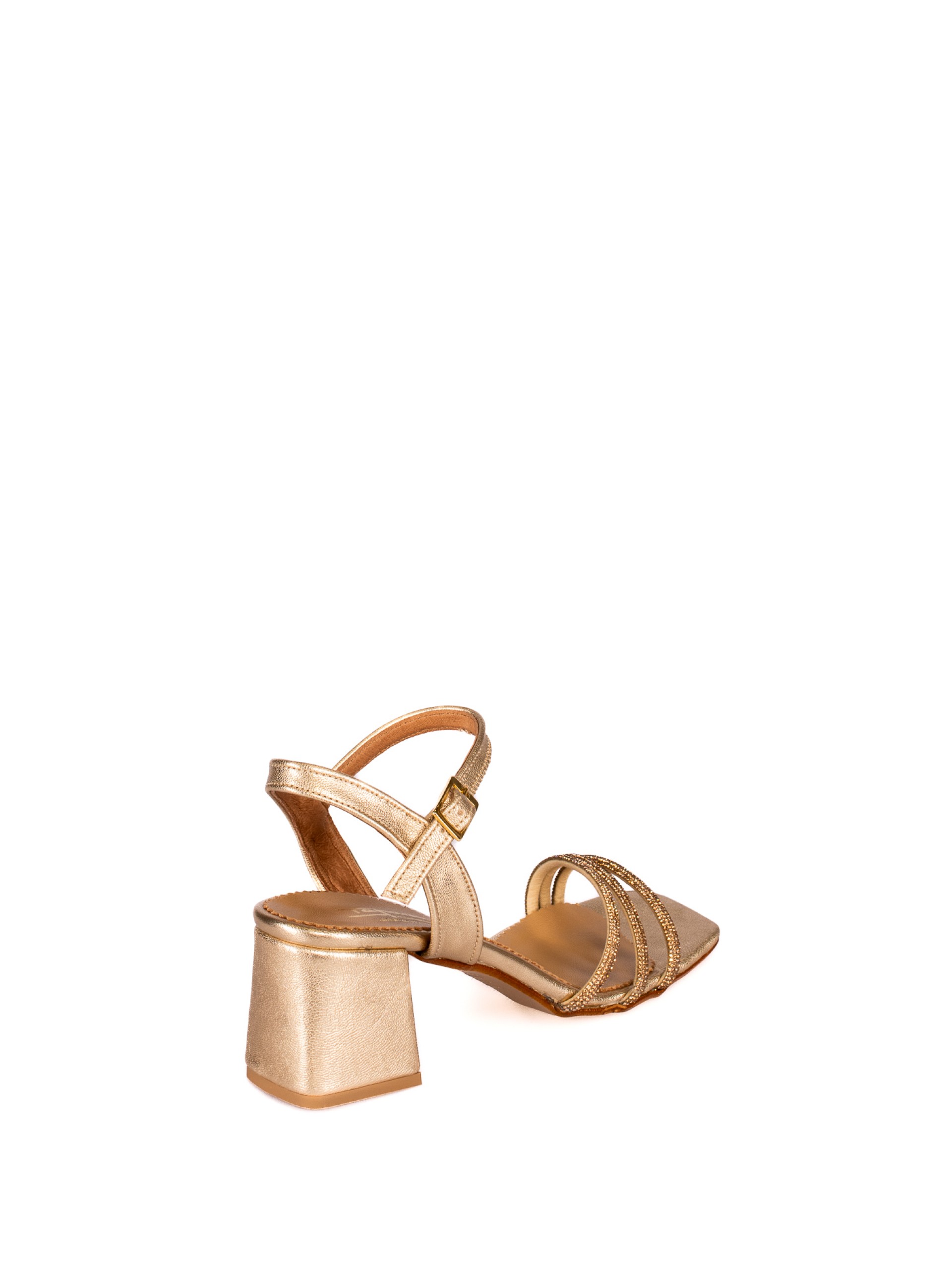 Leather Heel Sandal with Shiny Straps