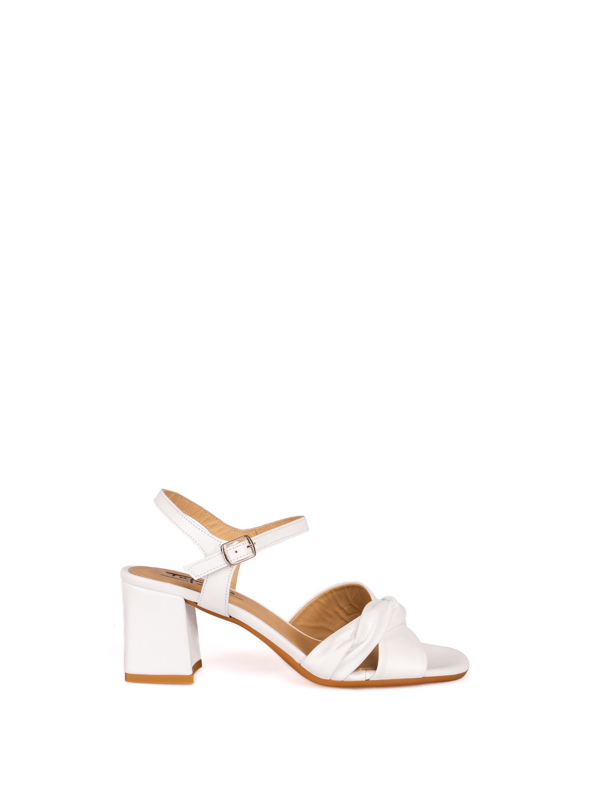 Sandália de Salto com tiras entrançadas em Pele