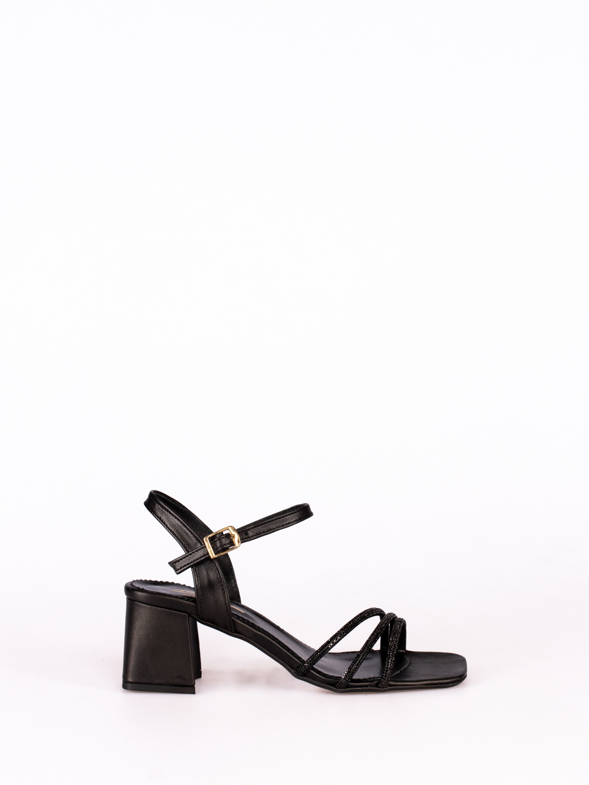 Leather Heel Sandal with Shiny Straps