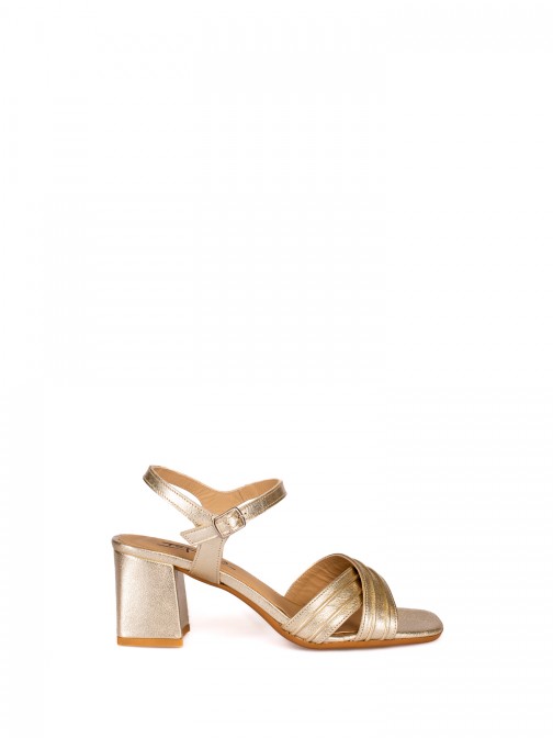 Heeled Sandal Traced in Laminated Leather