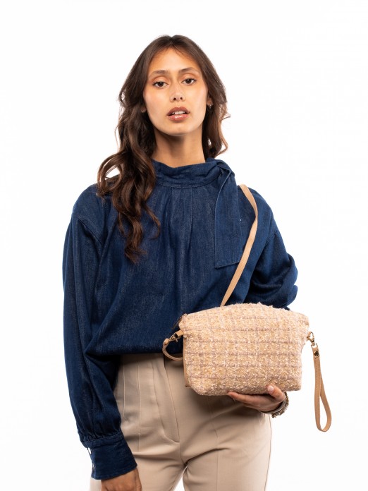 HANDBAG IN SUEDE AND TEXTILE