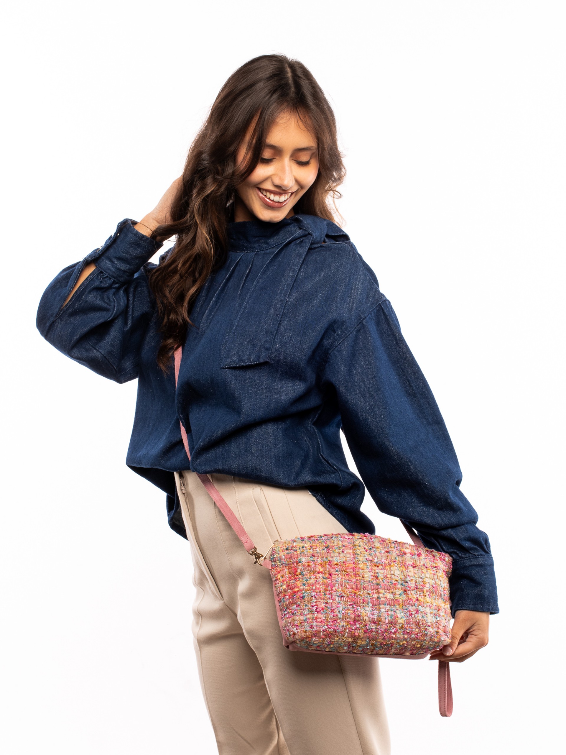 HANDBAG IN SUEDE AND TEXTILE