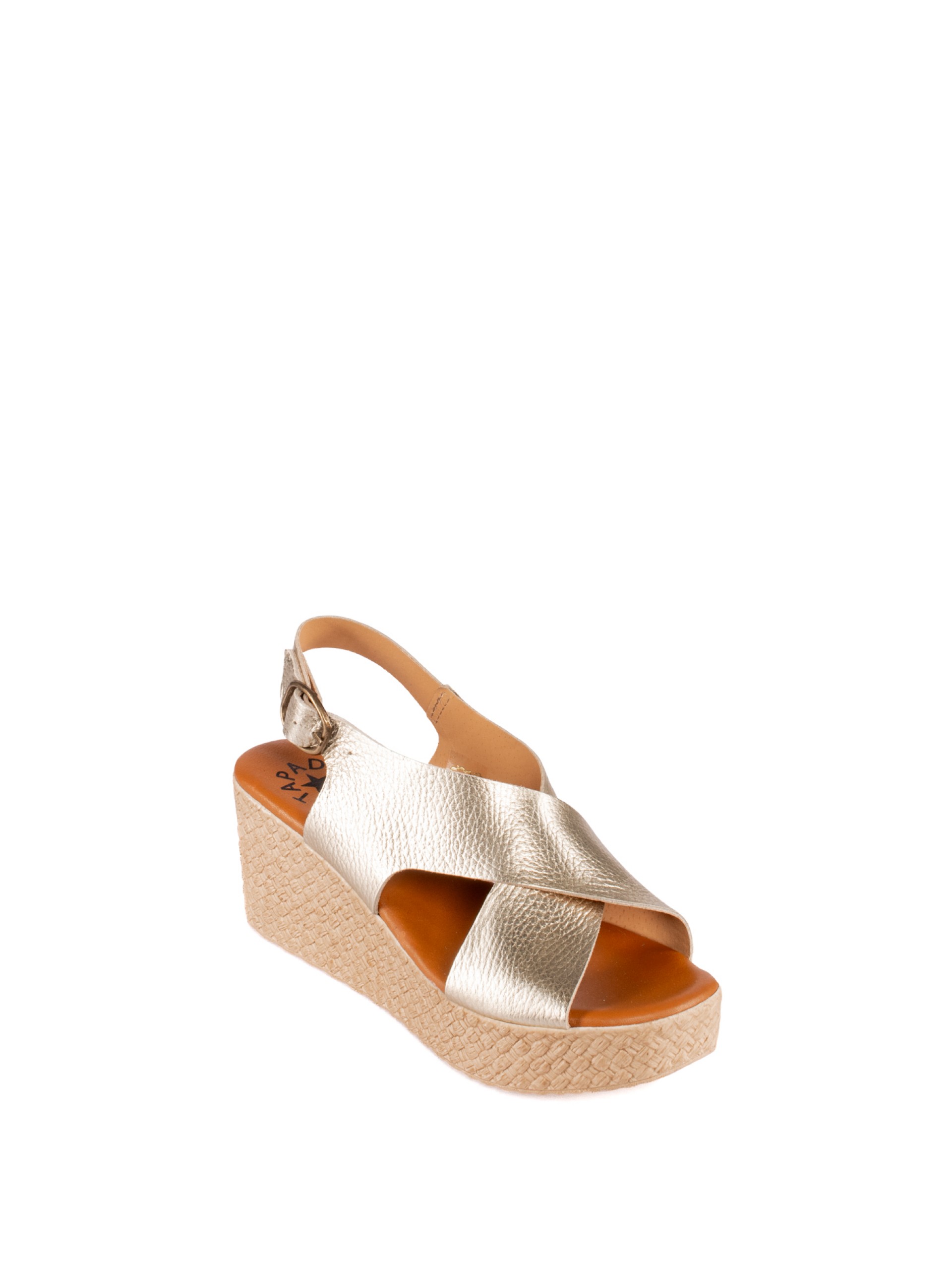 Laminated Leather Wedge Sandal