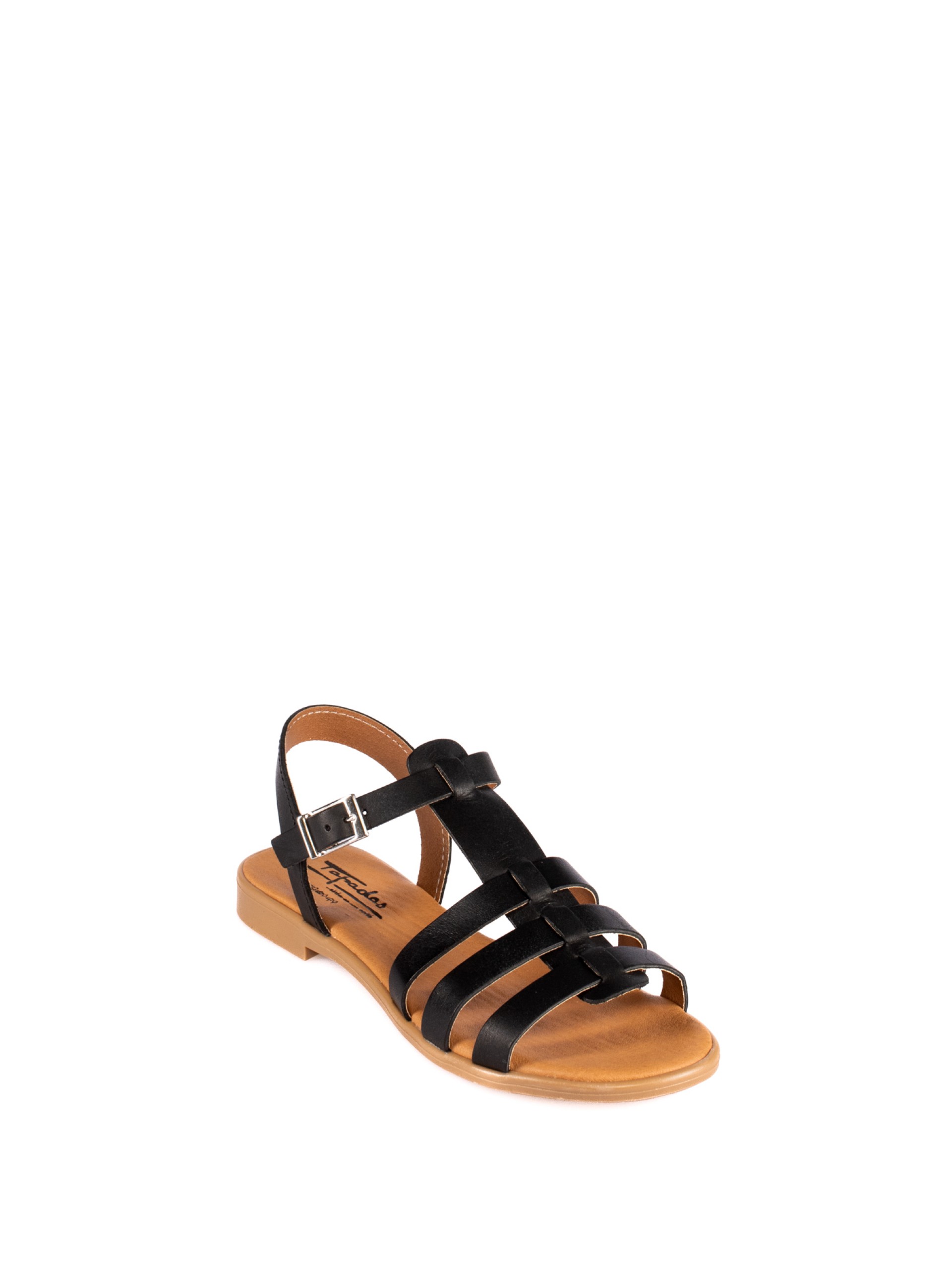 Sandália Rasa com Tiras em Pele