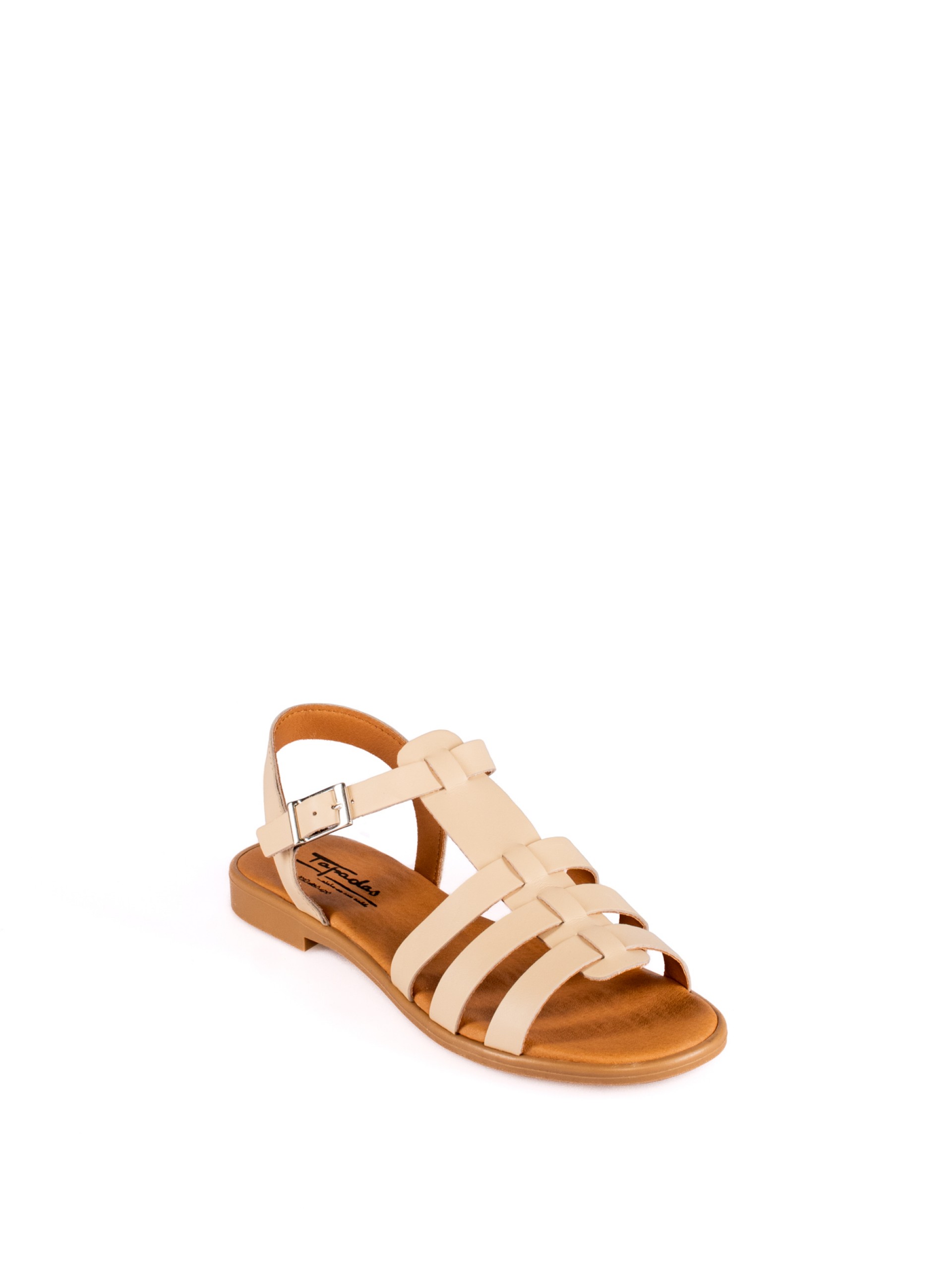 Sandália Rasa com Tiras em Pele