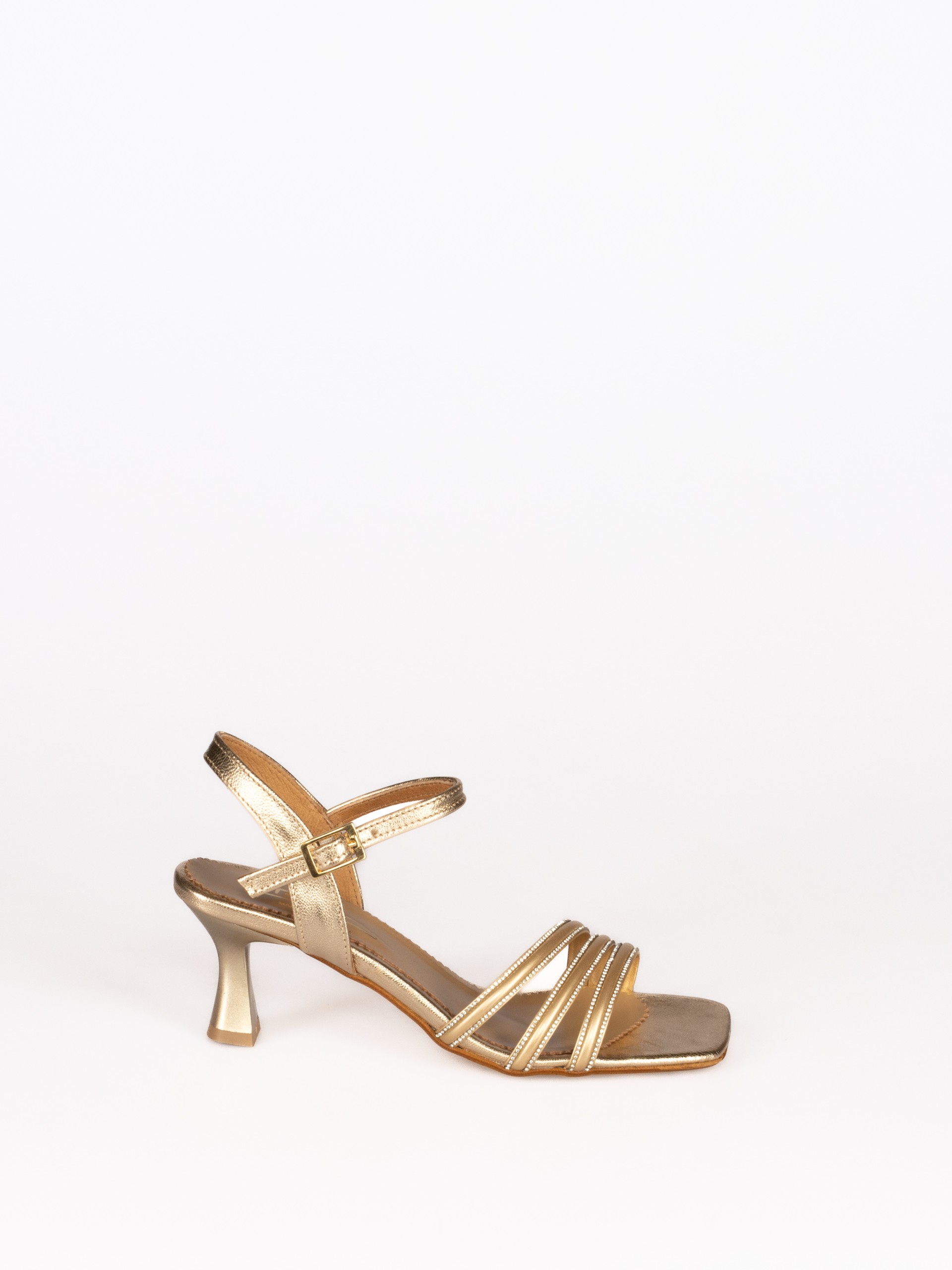 Leather Heeled Sandal with Shiny Straps