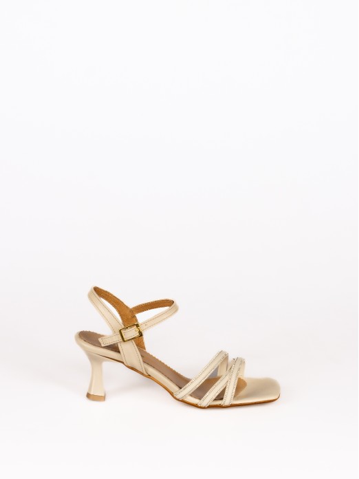 Leather Heeled Sandal with Shiny Straps
