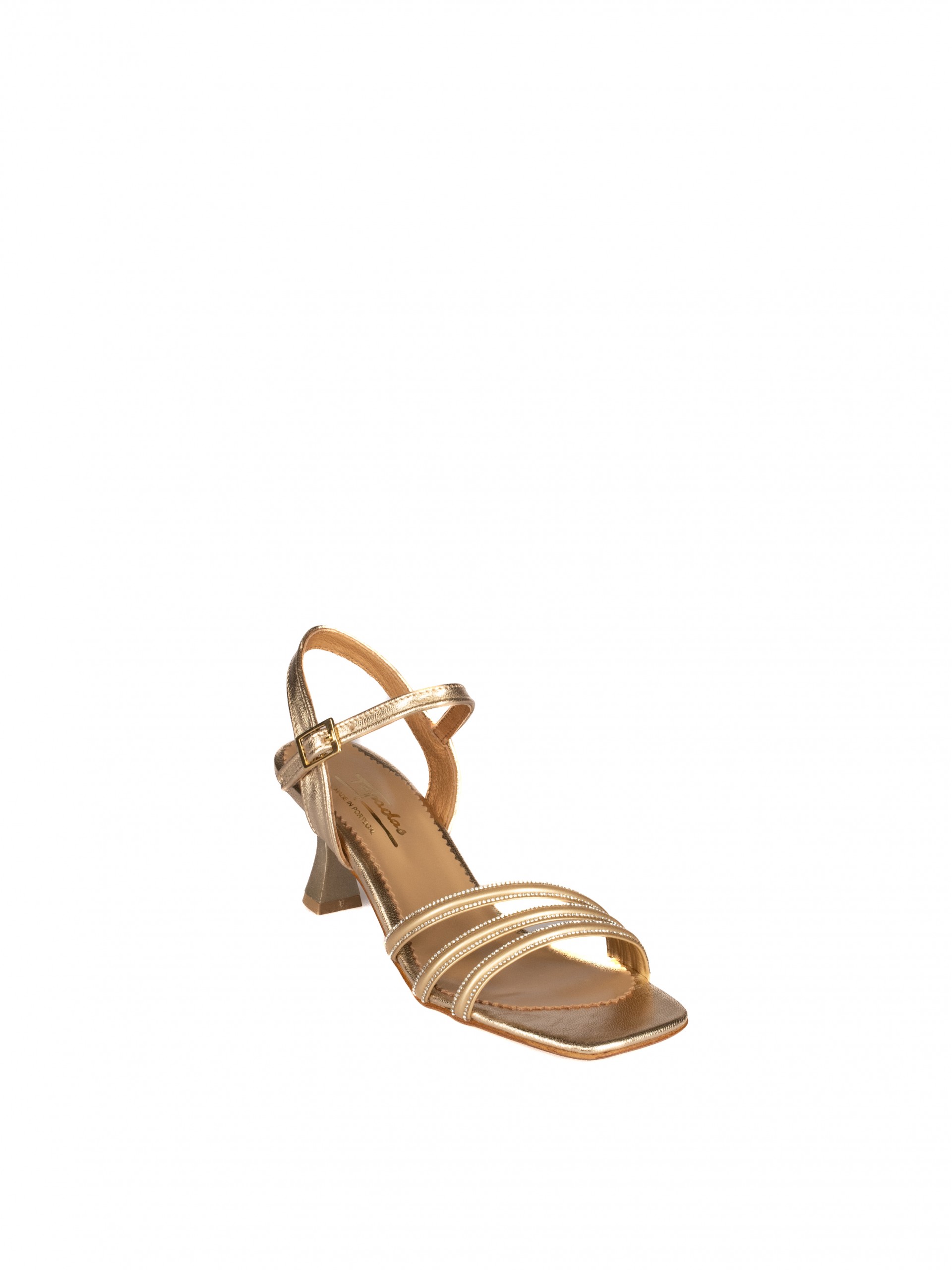 Leather Heeled Sandal with Shiny Straps