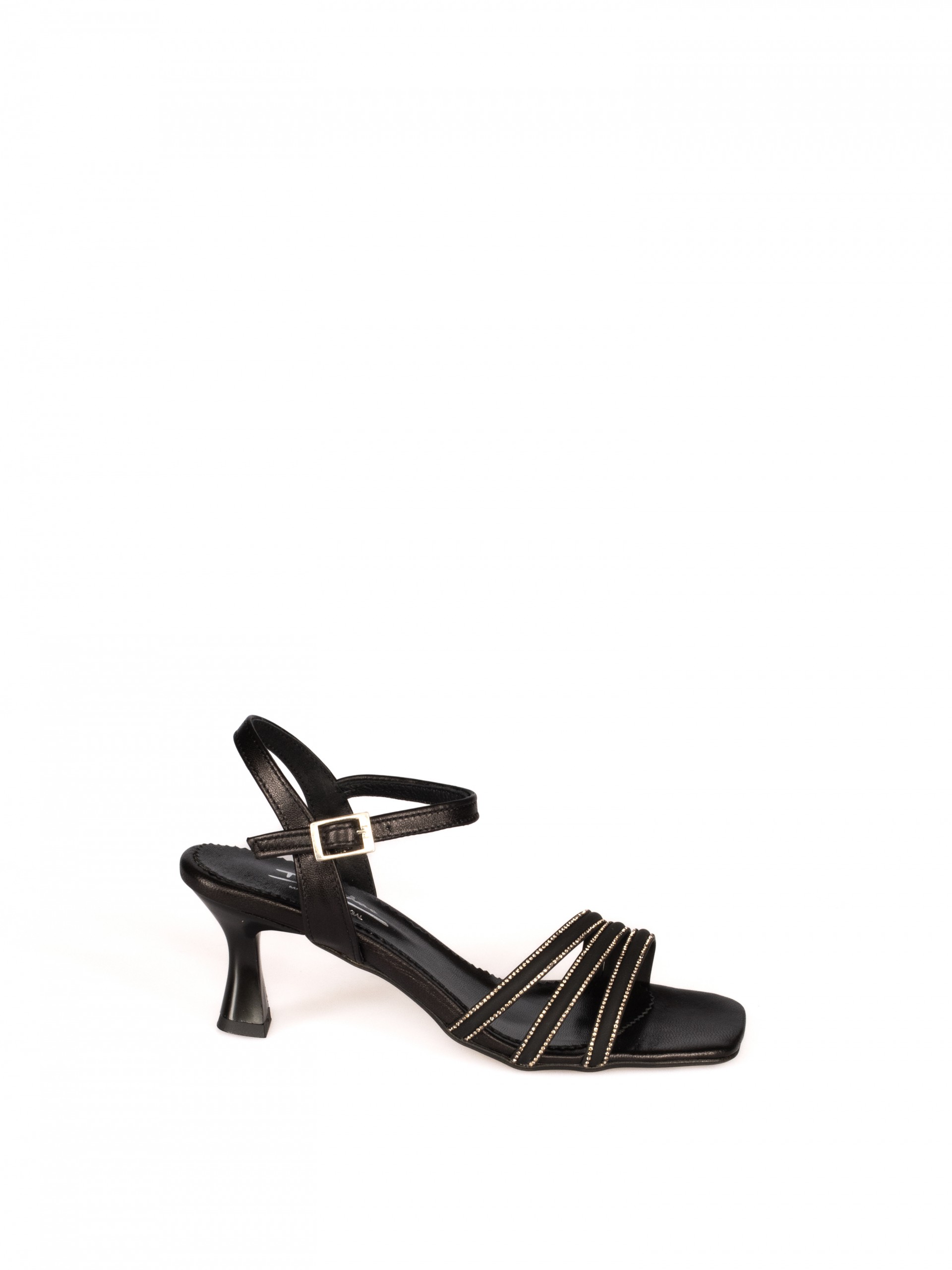Leather Heeled Sandal with Shiny Straps