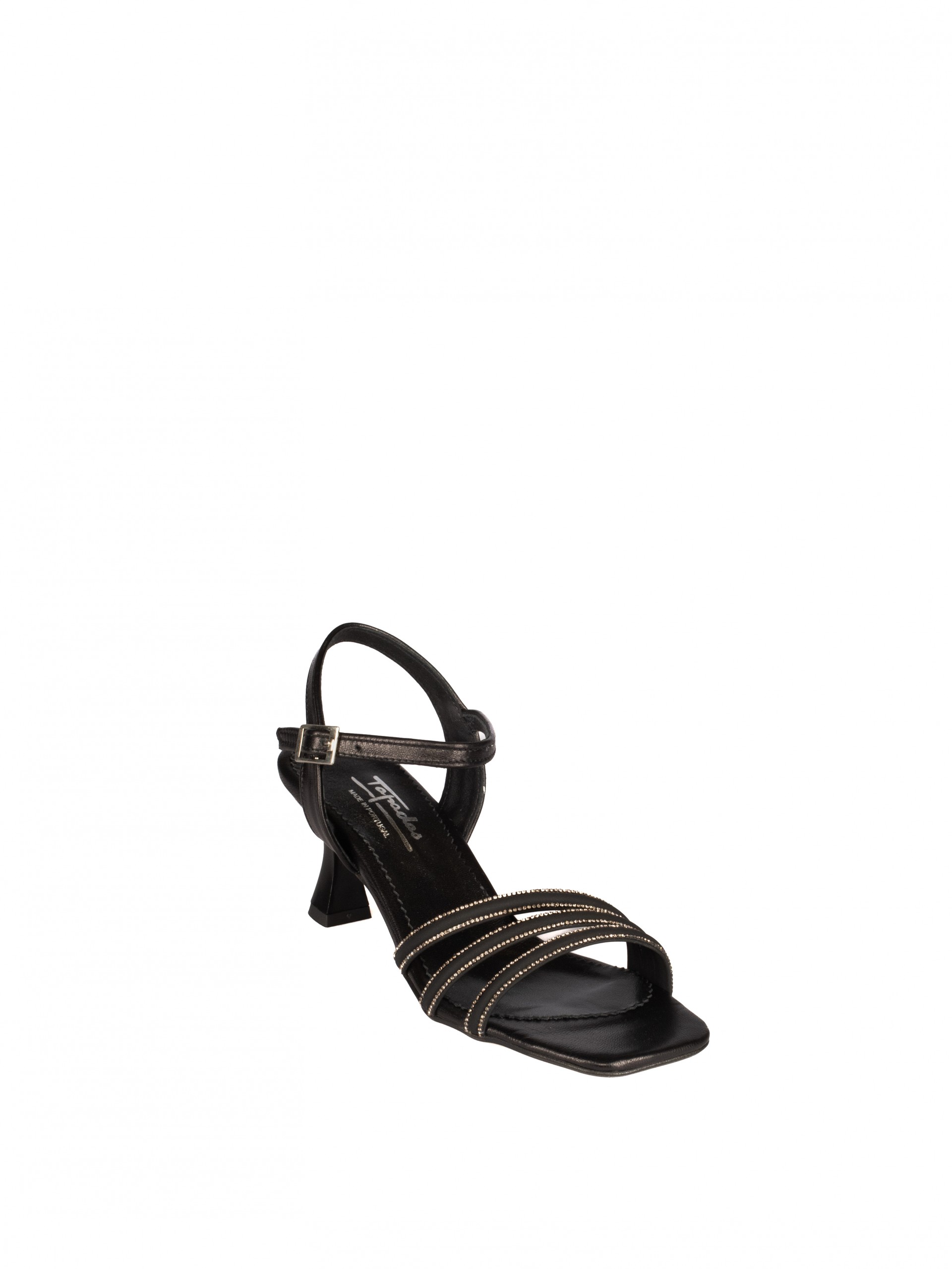 Leather Heeled Sandal with Shiny Straps