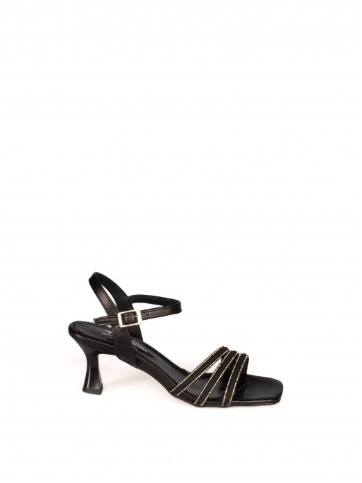 Leather Heeled Sandal with Shiny Straps