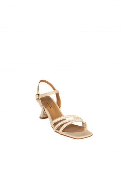Leather Heeled Sandal with Shiny Straps
