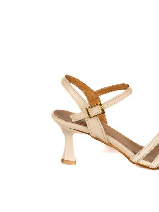Leather Heeled Sandal with Shiny Straps