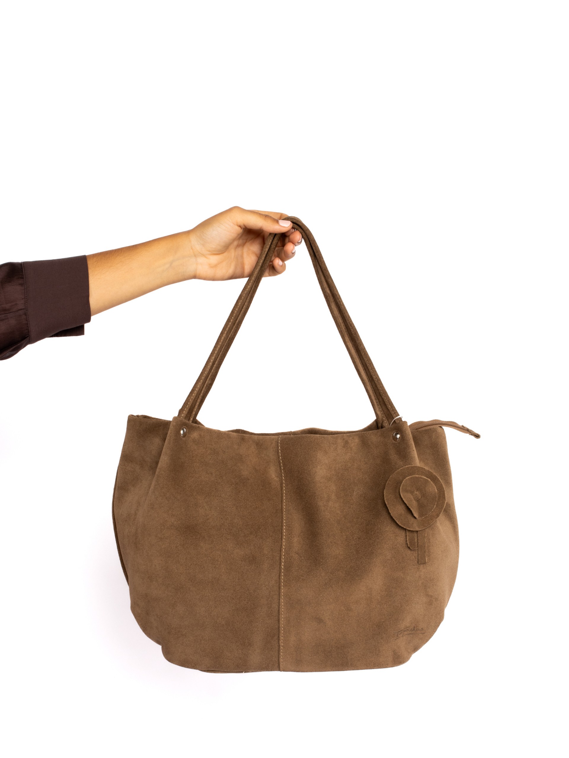 Mala de ombro em camurça com flor