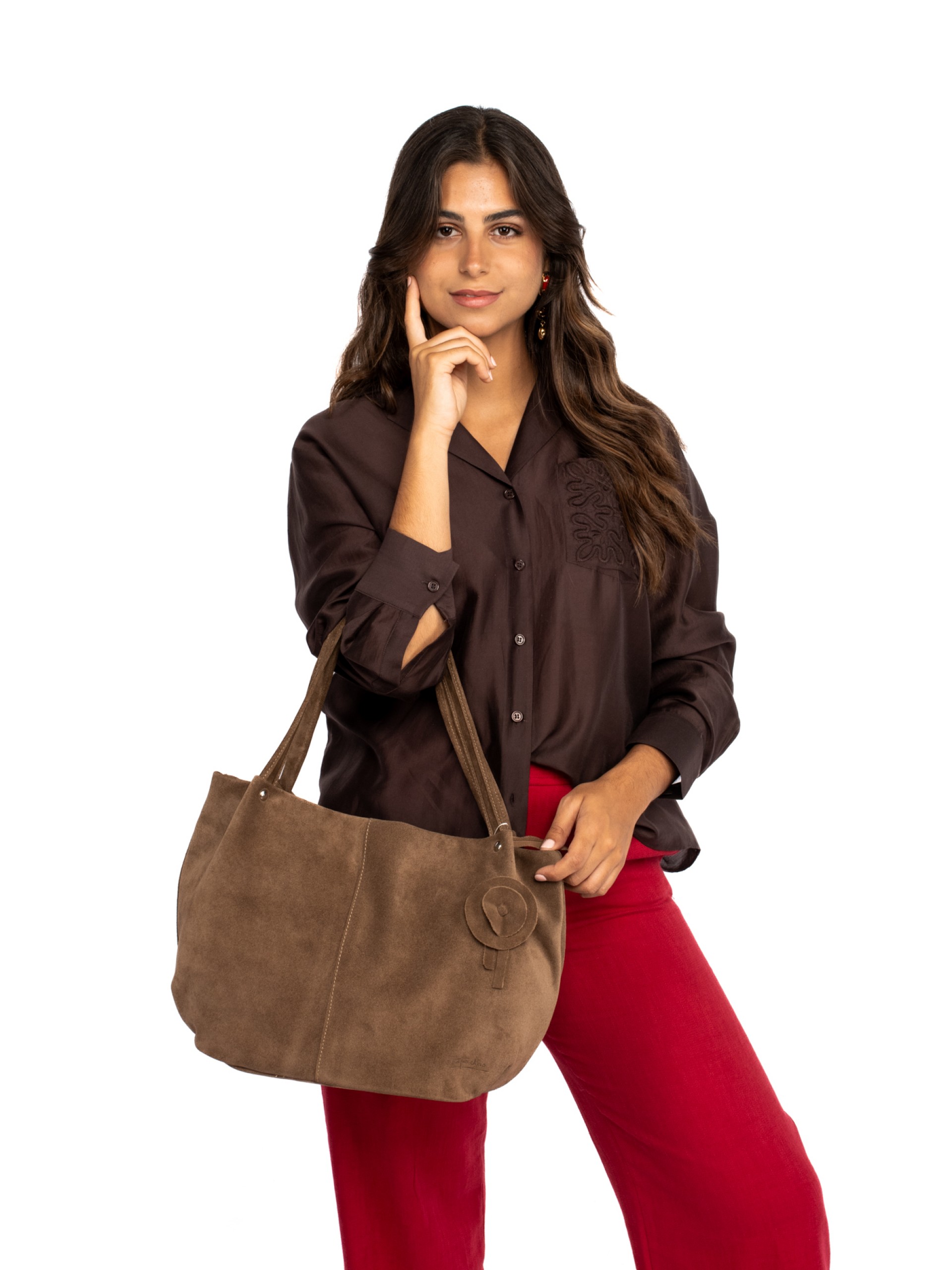 Mala de ombro em camurça com flor