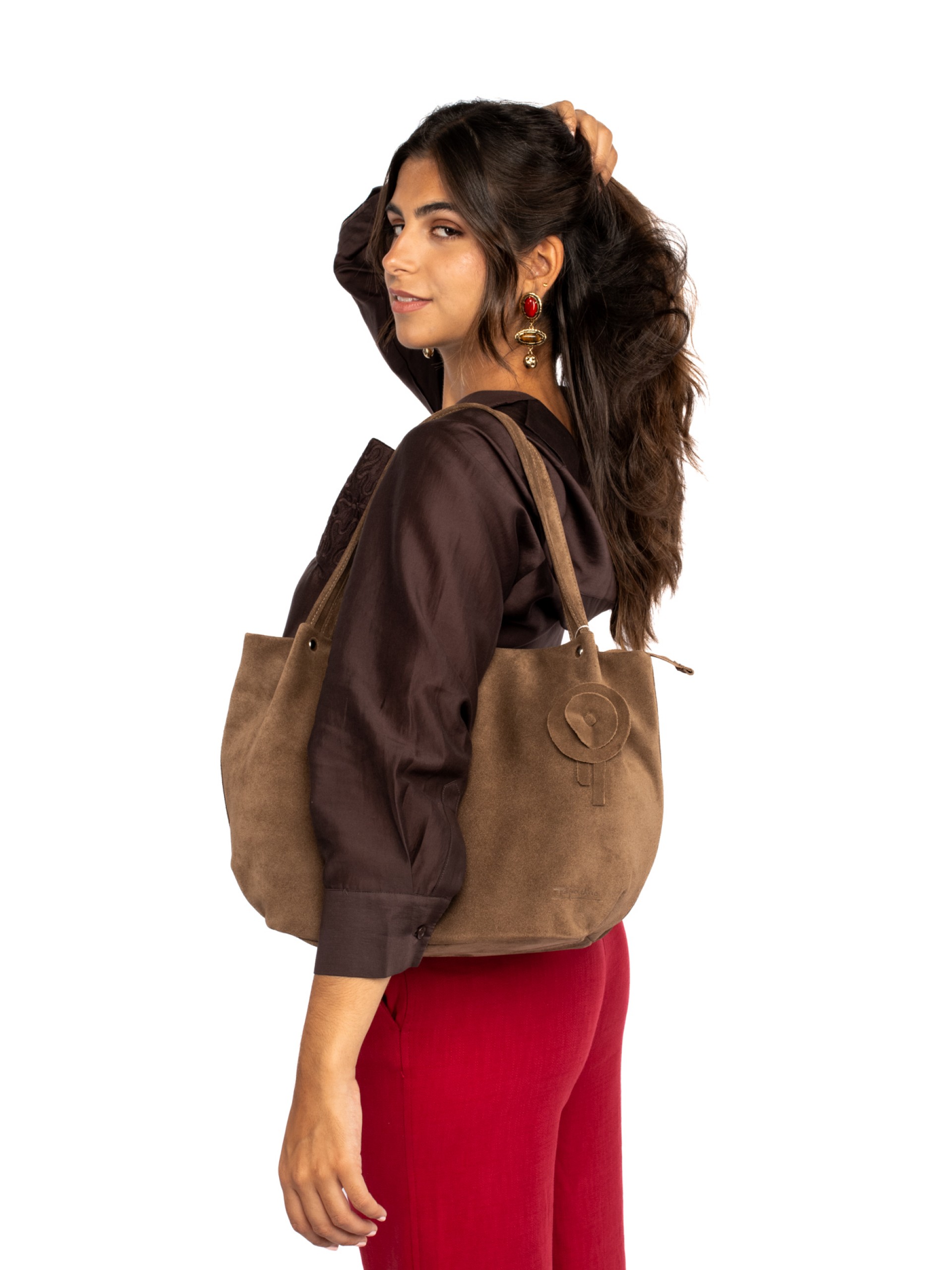 Mala de ombro em camurça com flor