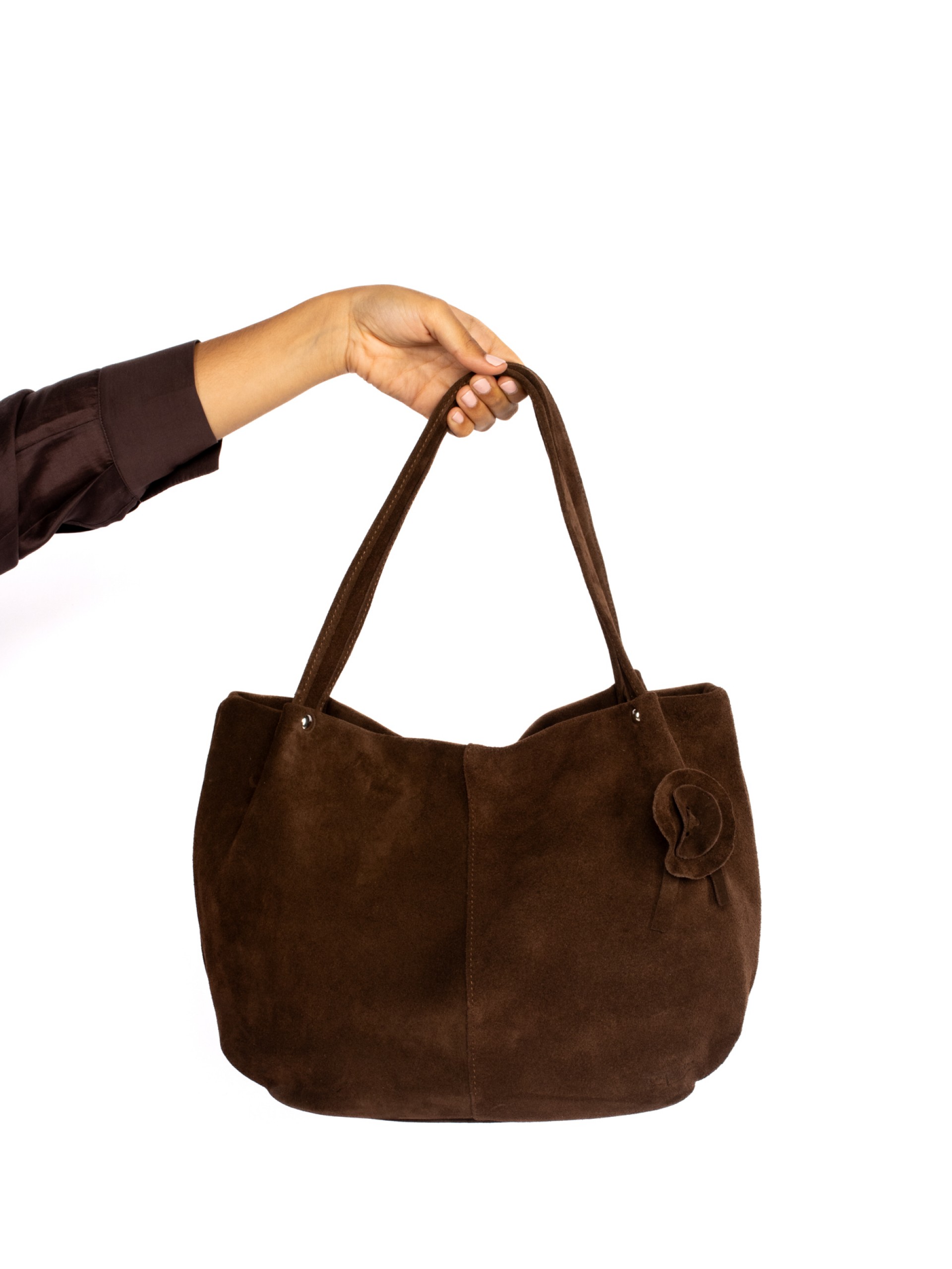 Mala de ombro em camurça com flor