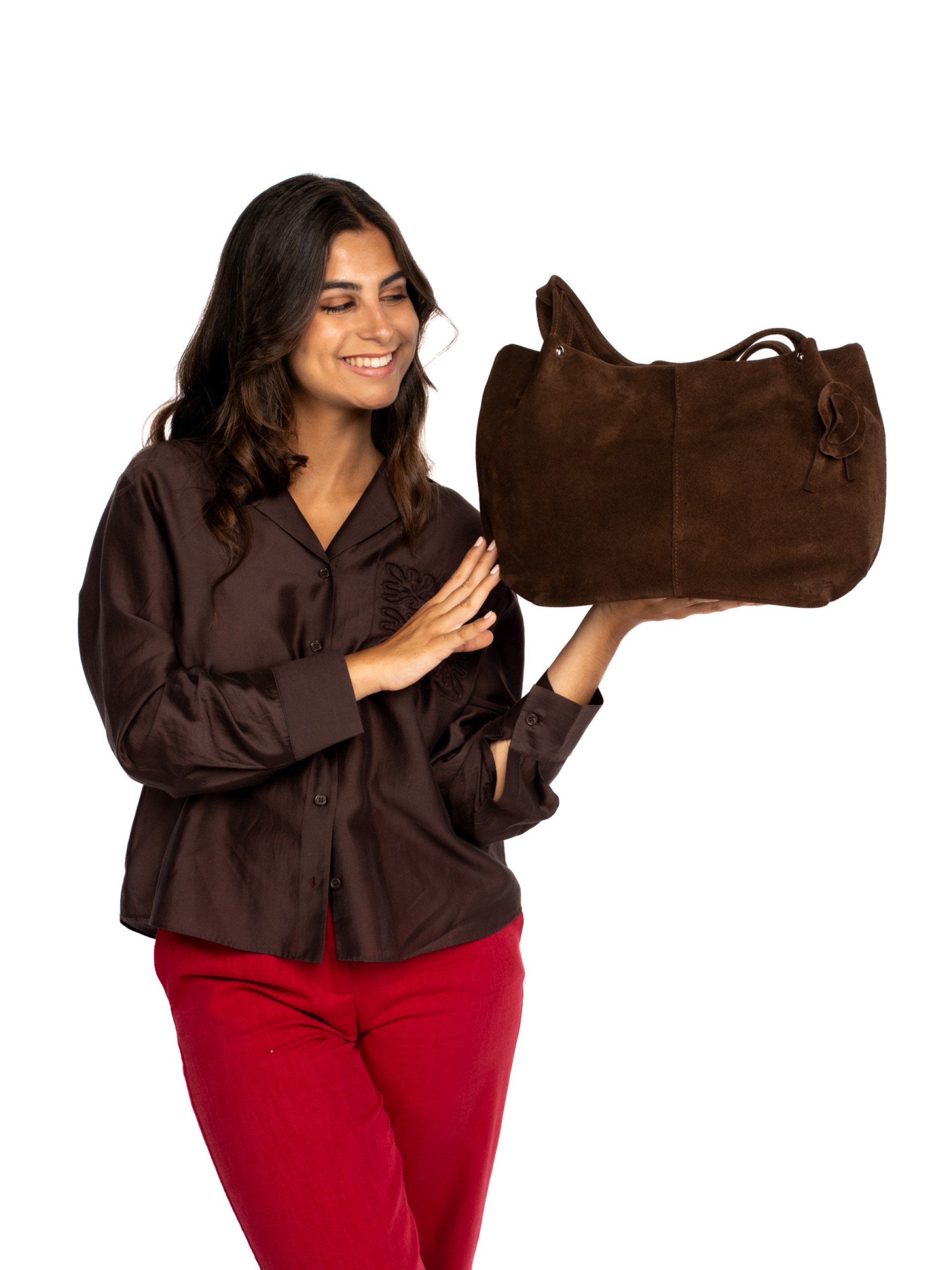 Mala de ombro em camurça com flor