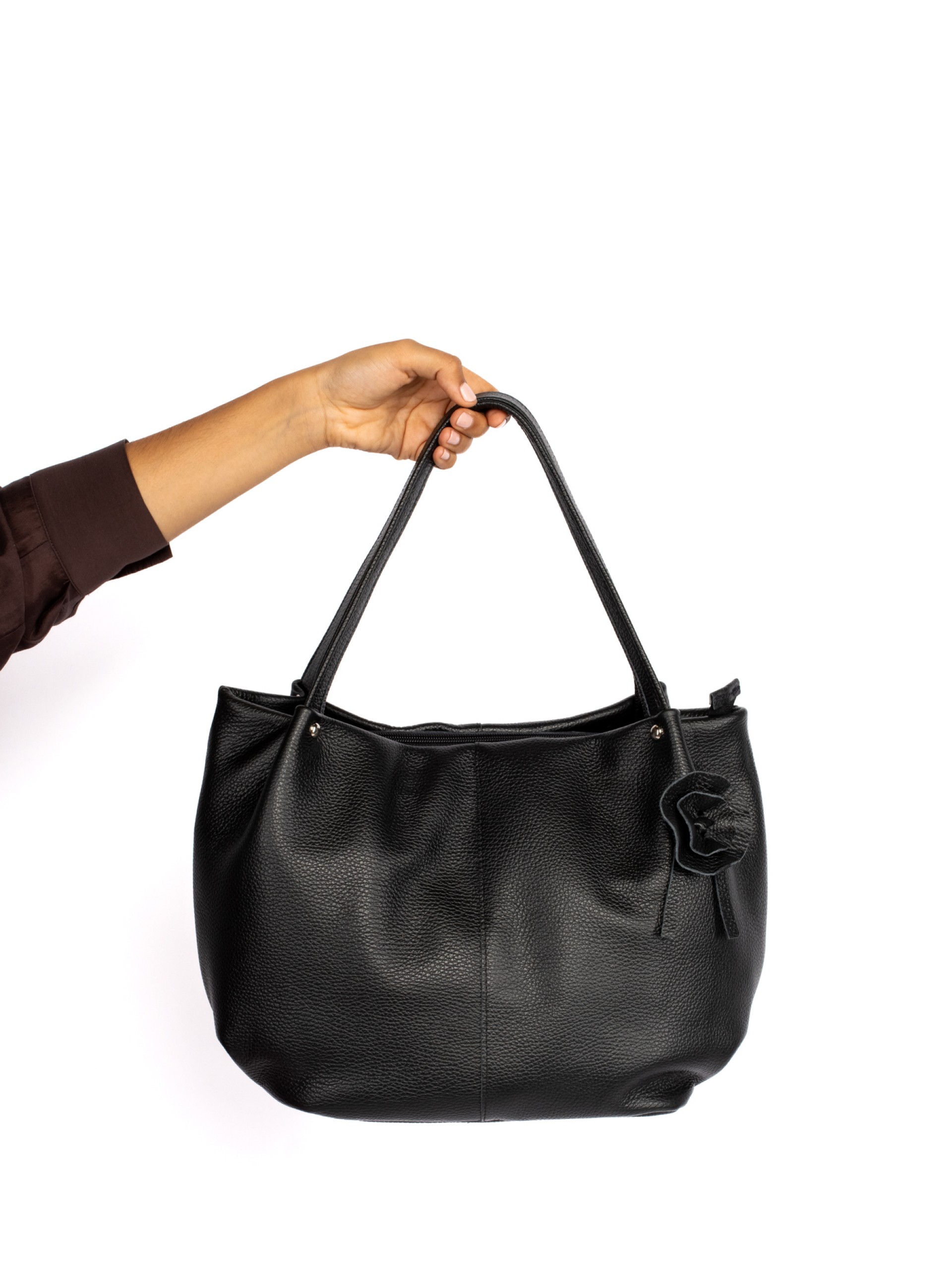 Mala de ombro em camurça com flor