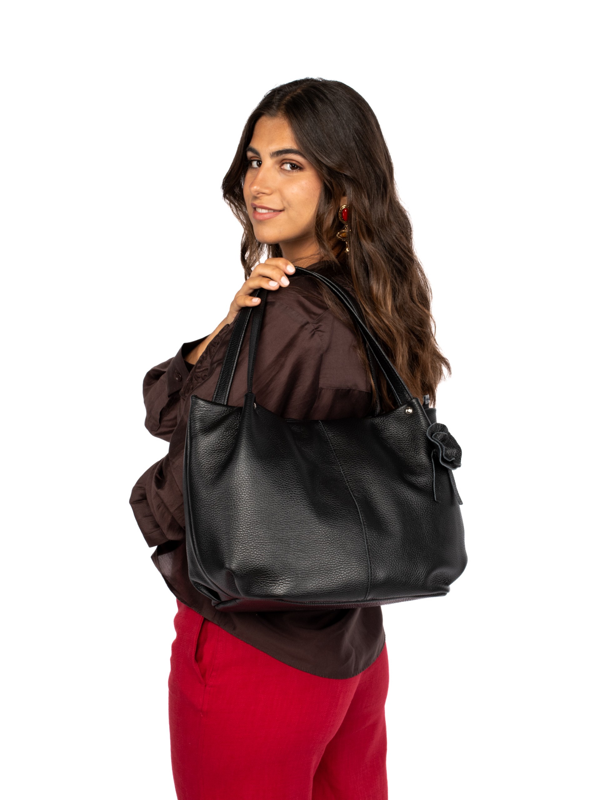 Mala de ombro em camurça com flor