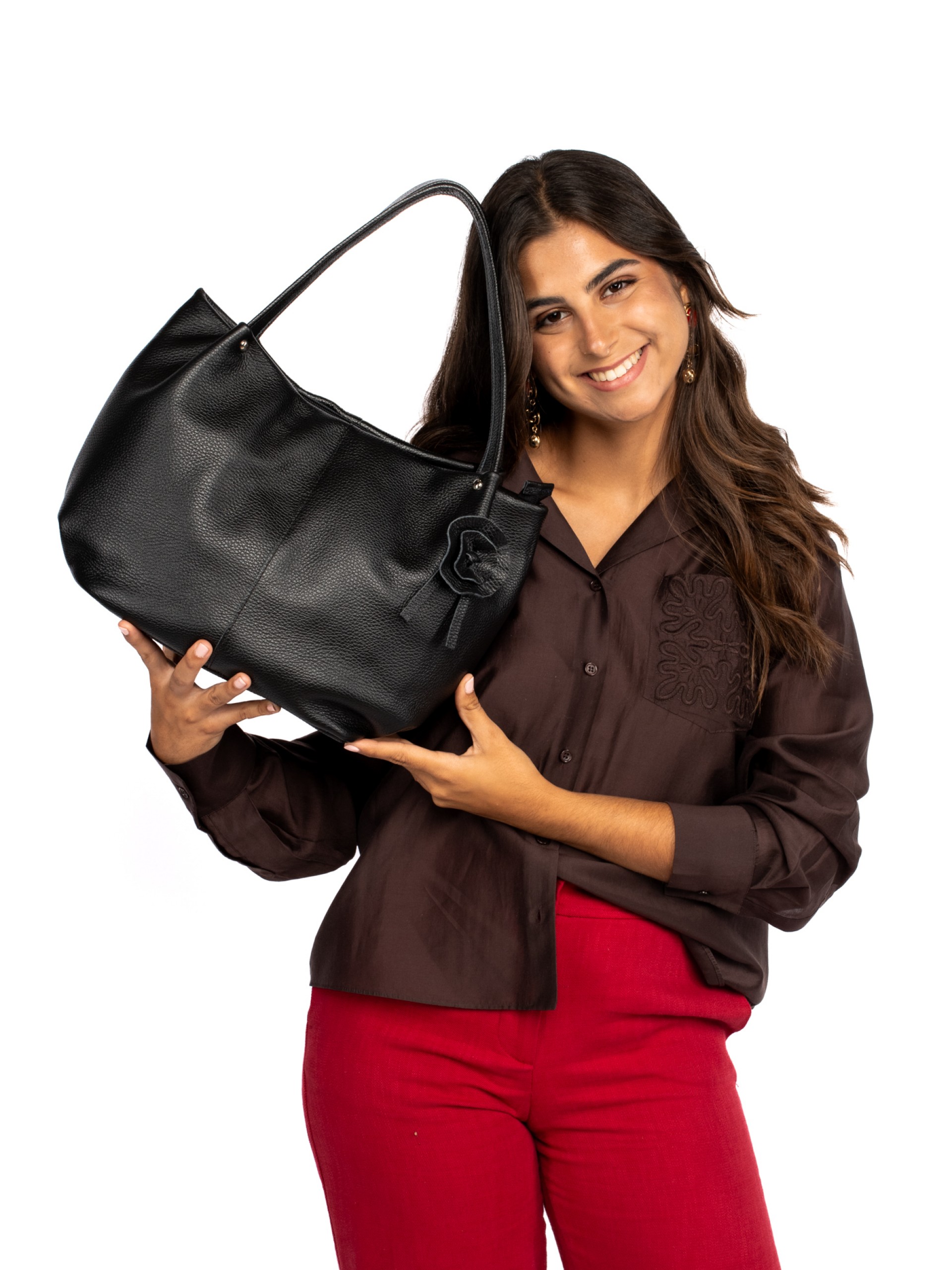 Mala de ombro em camurça com flor