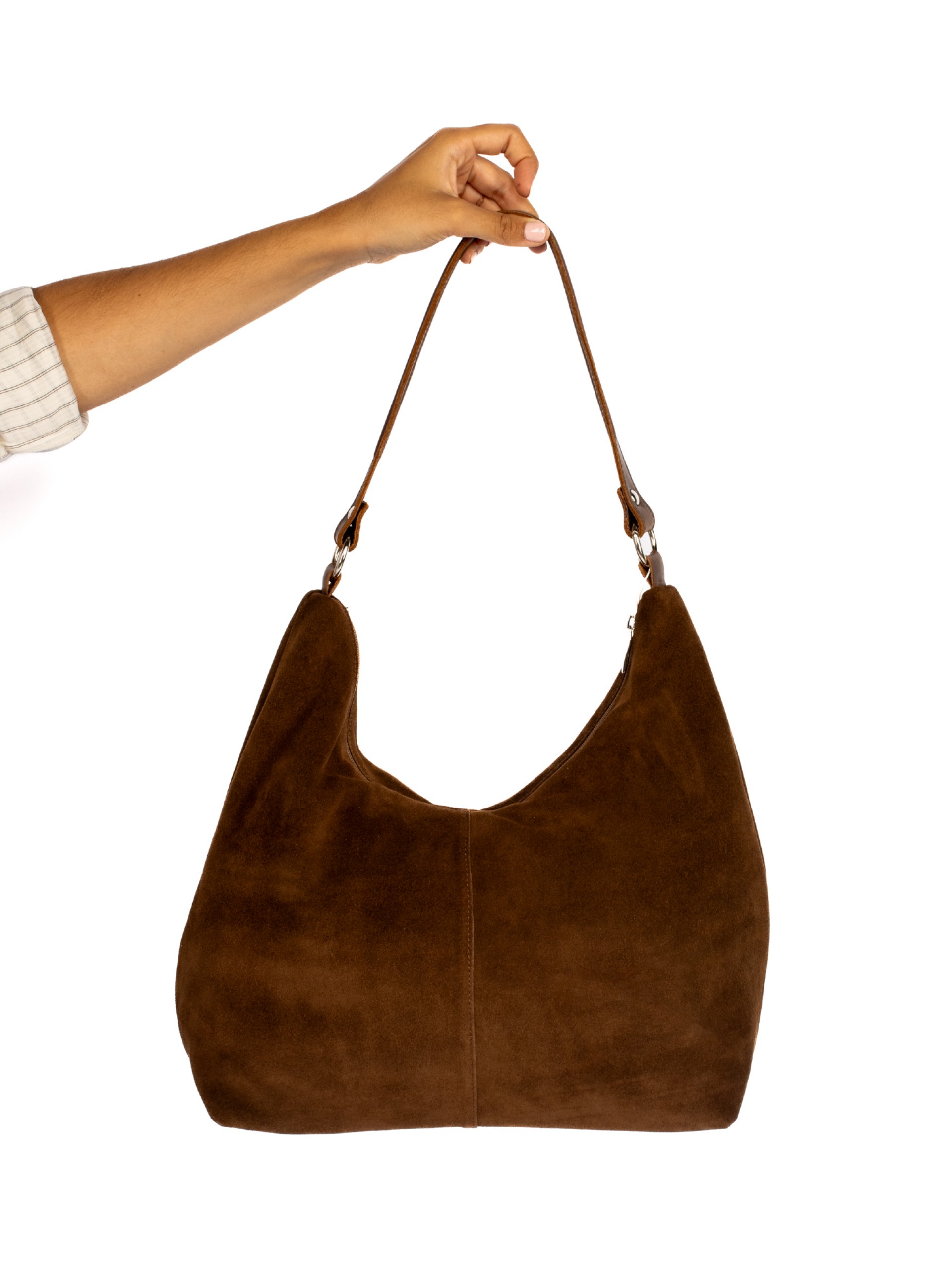 MALA OMBRO EM CAMURÇA E PELE