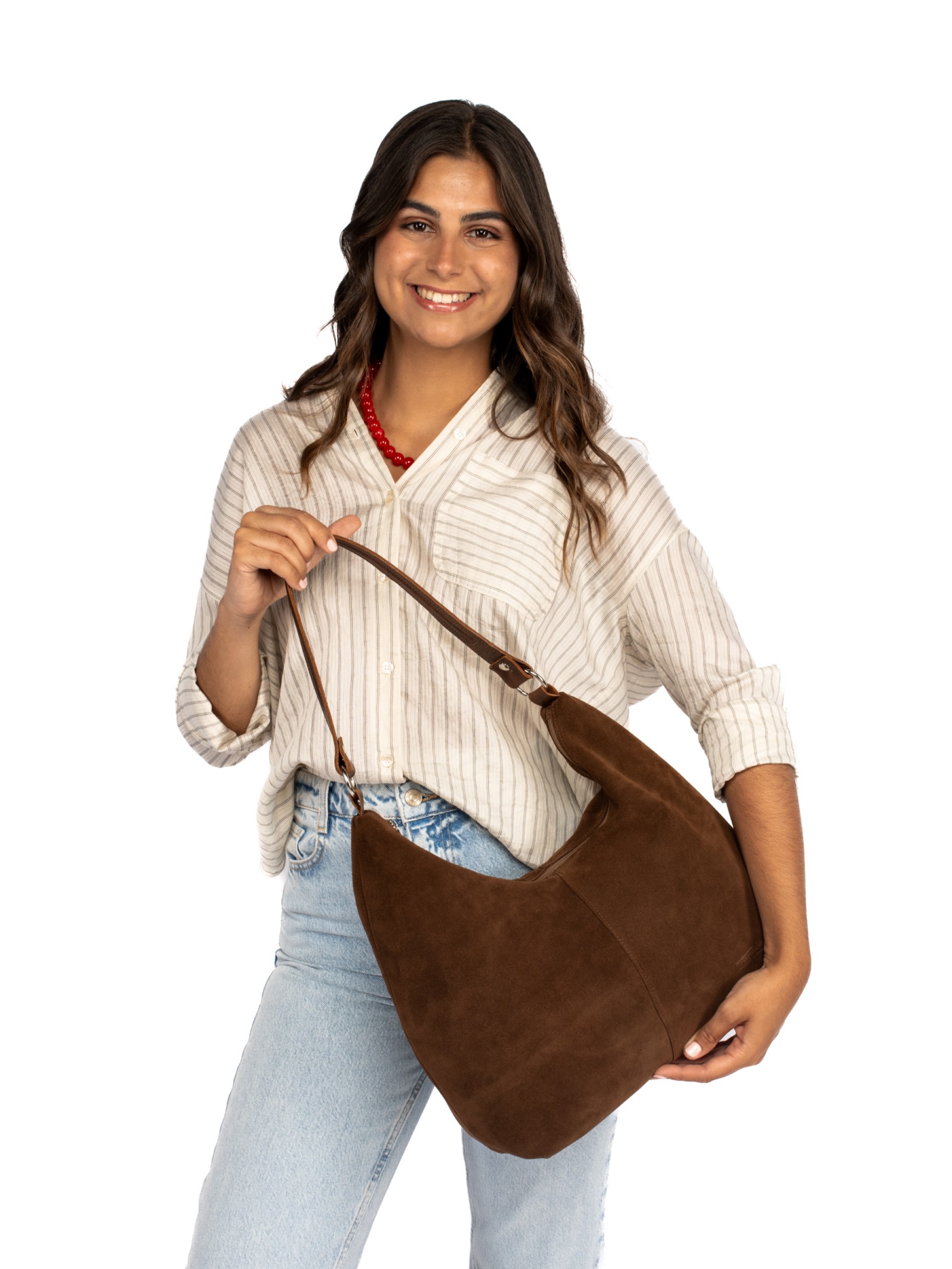 MALA OMBRO EM CAMURÇA E PELE